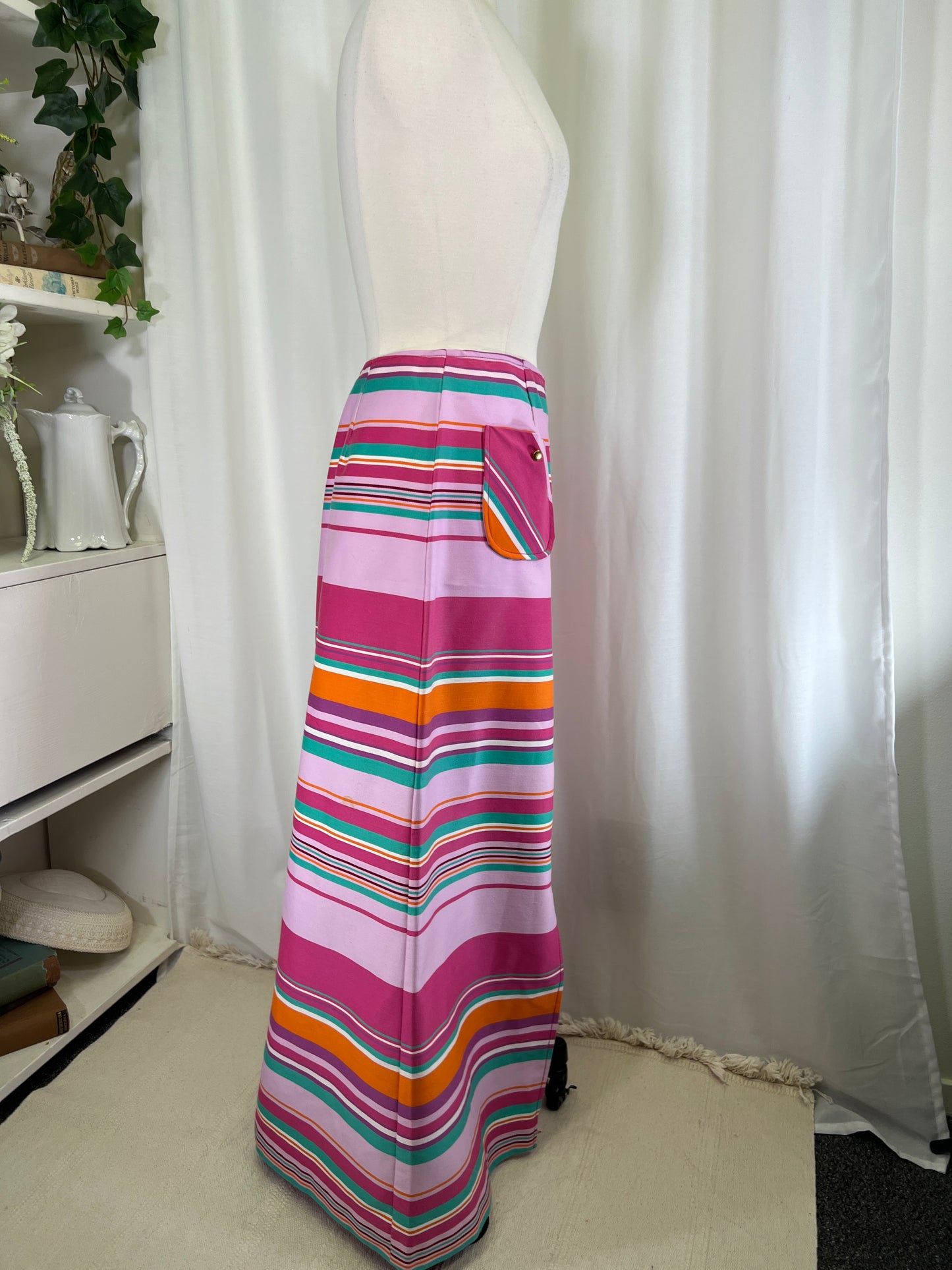 70s Patty Woodard Sherbet Dreams Striped Maxi Skirt