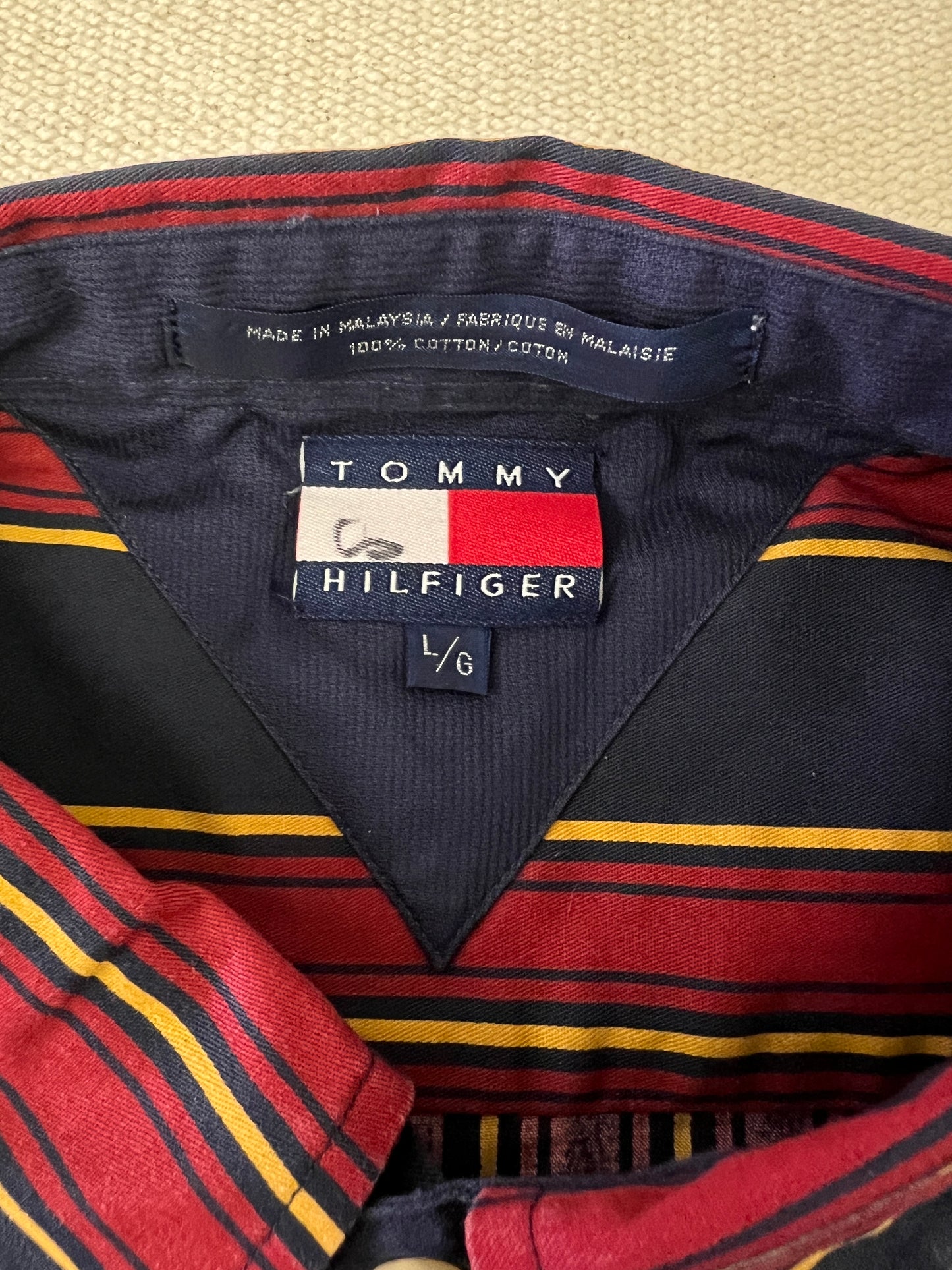 90s Tommy Hilfiger Red and Blue Striped Button Down Shirt