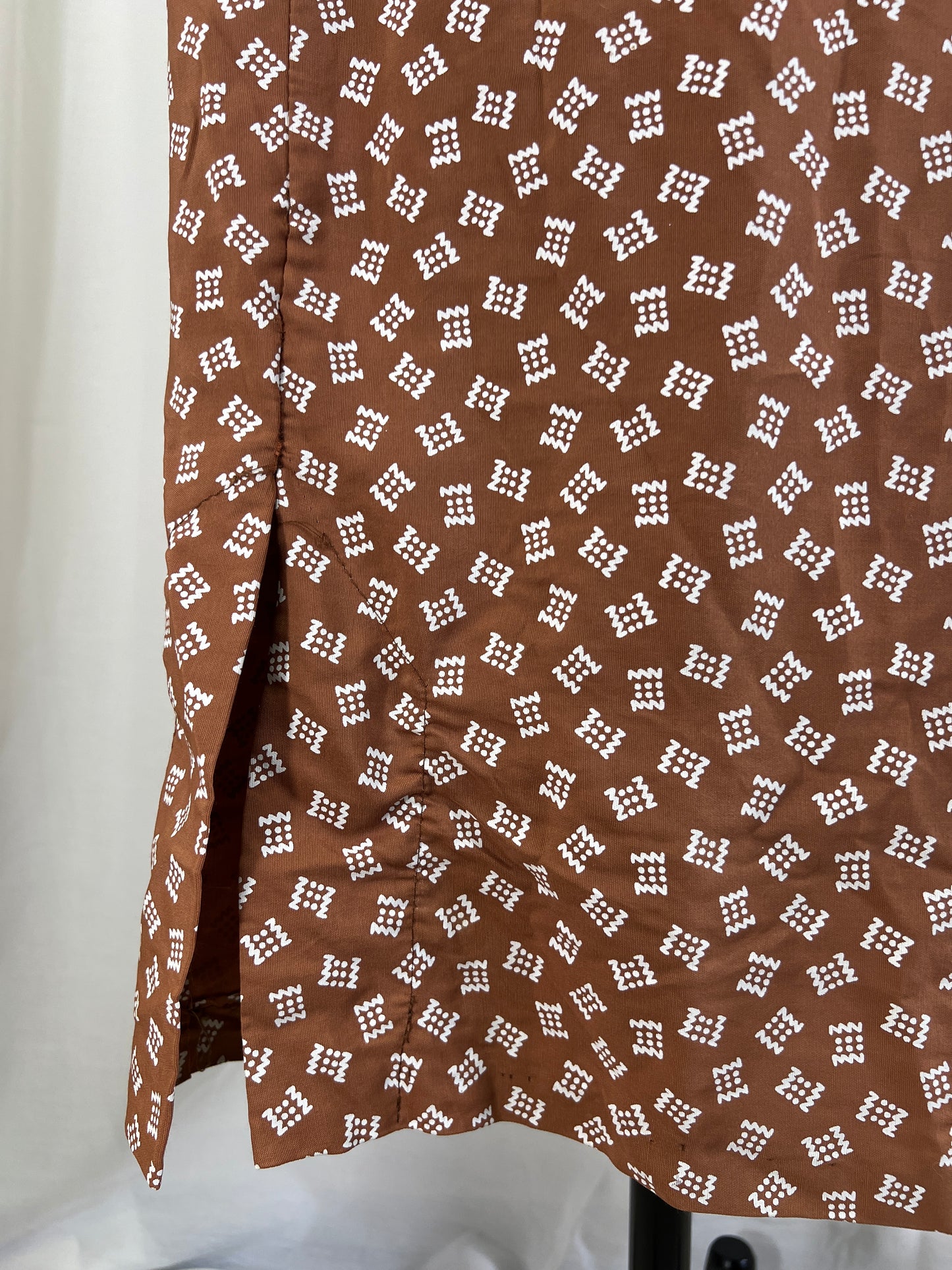 40s Novelty Print Brown and White Slit Hem Skirt