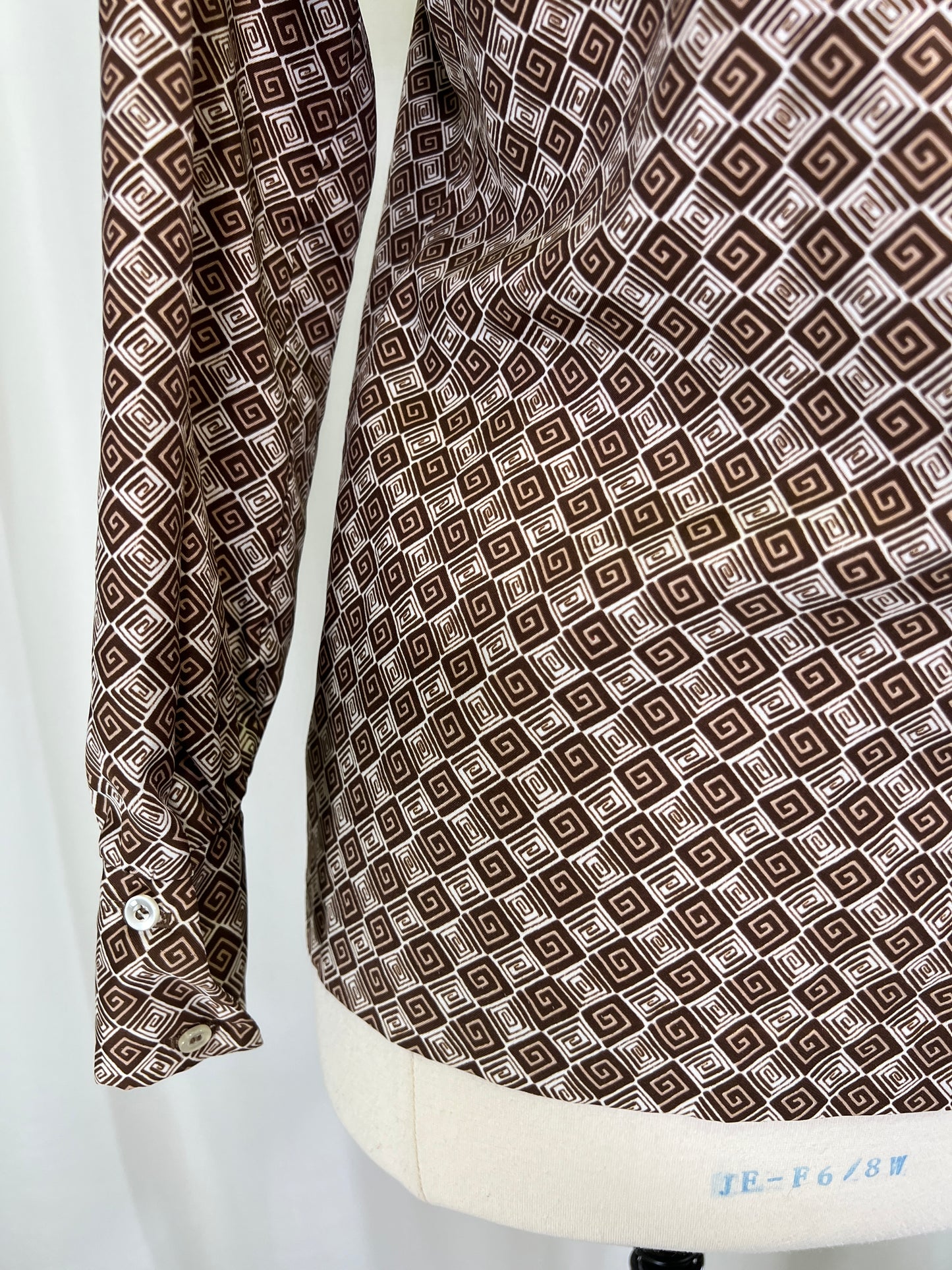 70s Koret of California Brown and White Spirals Dagger Collar Blouse