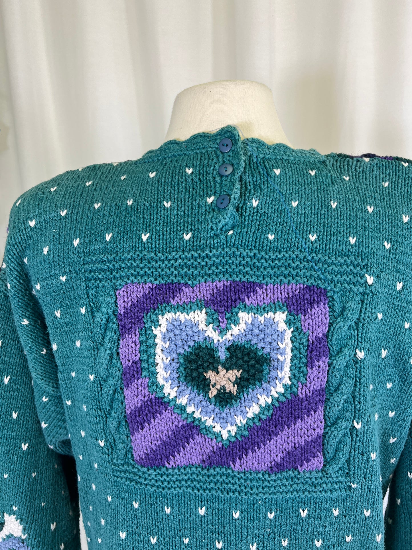 90s Northern Isles Purple and Green Heart Sweater