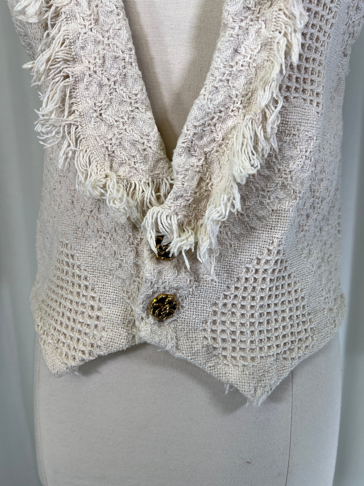 90s Fringed White Tapestry Vest