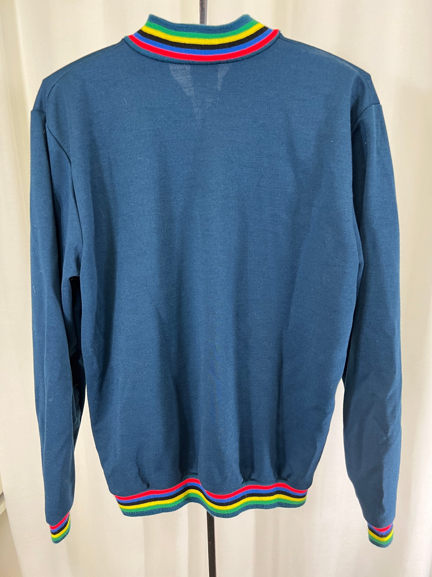 80s Pace Rainbow Trimmed Wool Blend Cycle Sweater