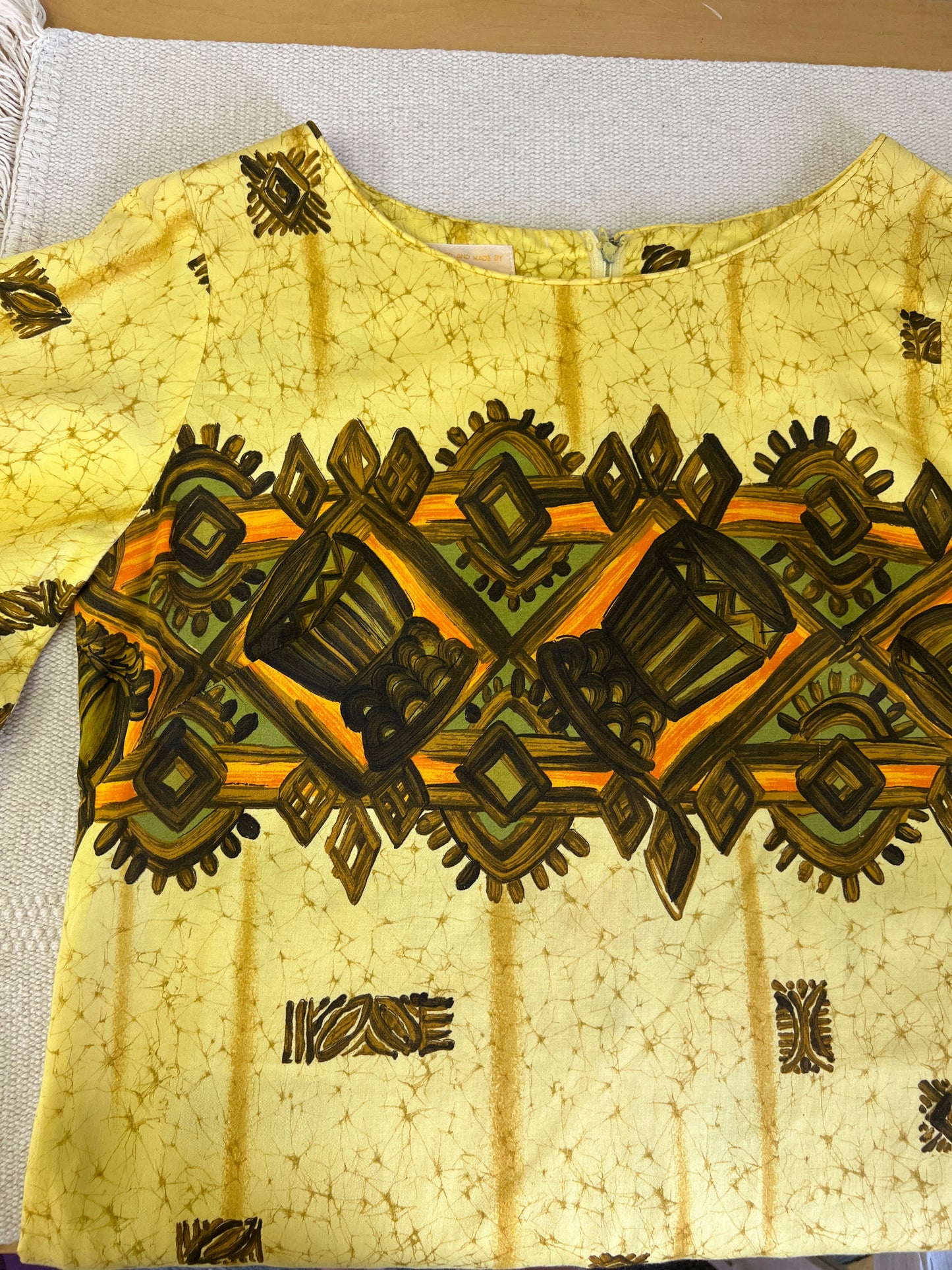 60s Yellow Reef Hawaiian Print Mini Dress