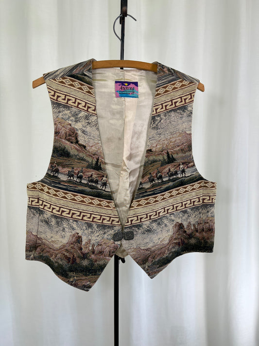 90s Aurora Western Scene Tapestry Vest Waistcoat