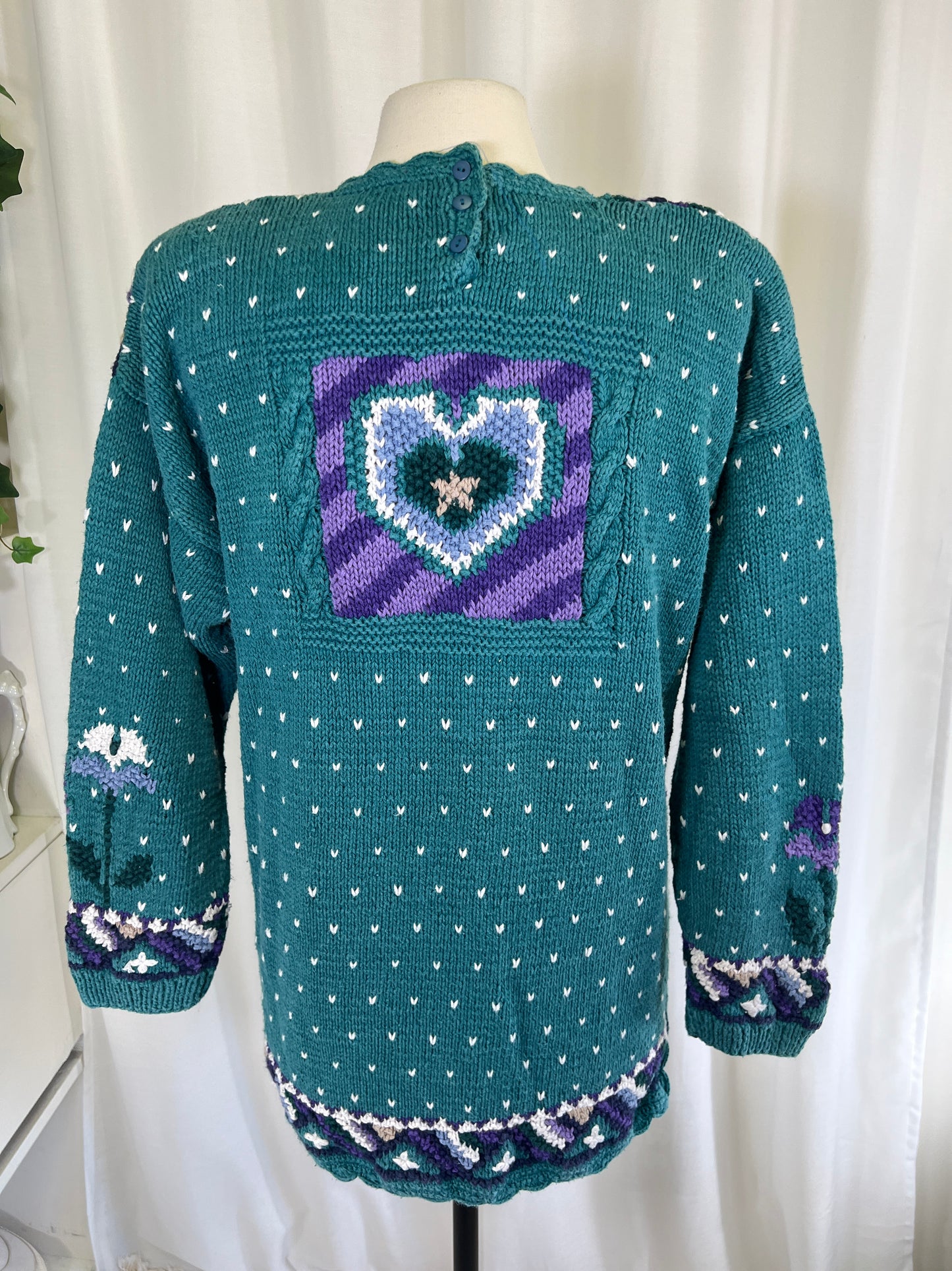 90s Northern Isles Purple and Green Heart Sweater