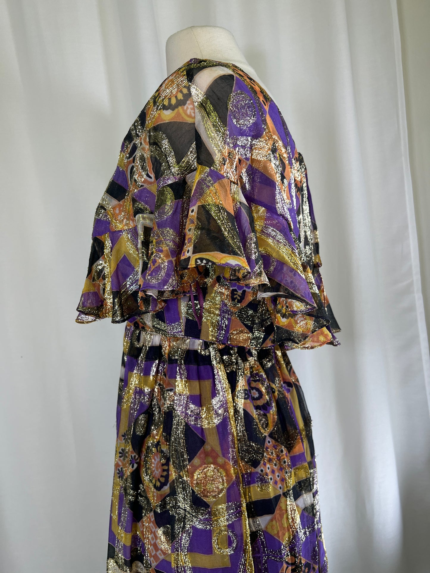 60's Malcom Starr Gold and Purple Psychedelic Lamé Mini Dress