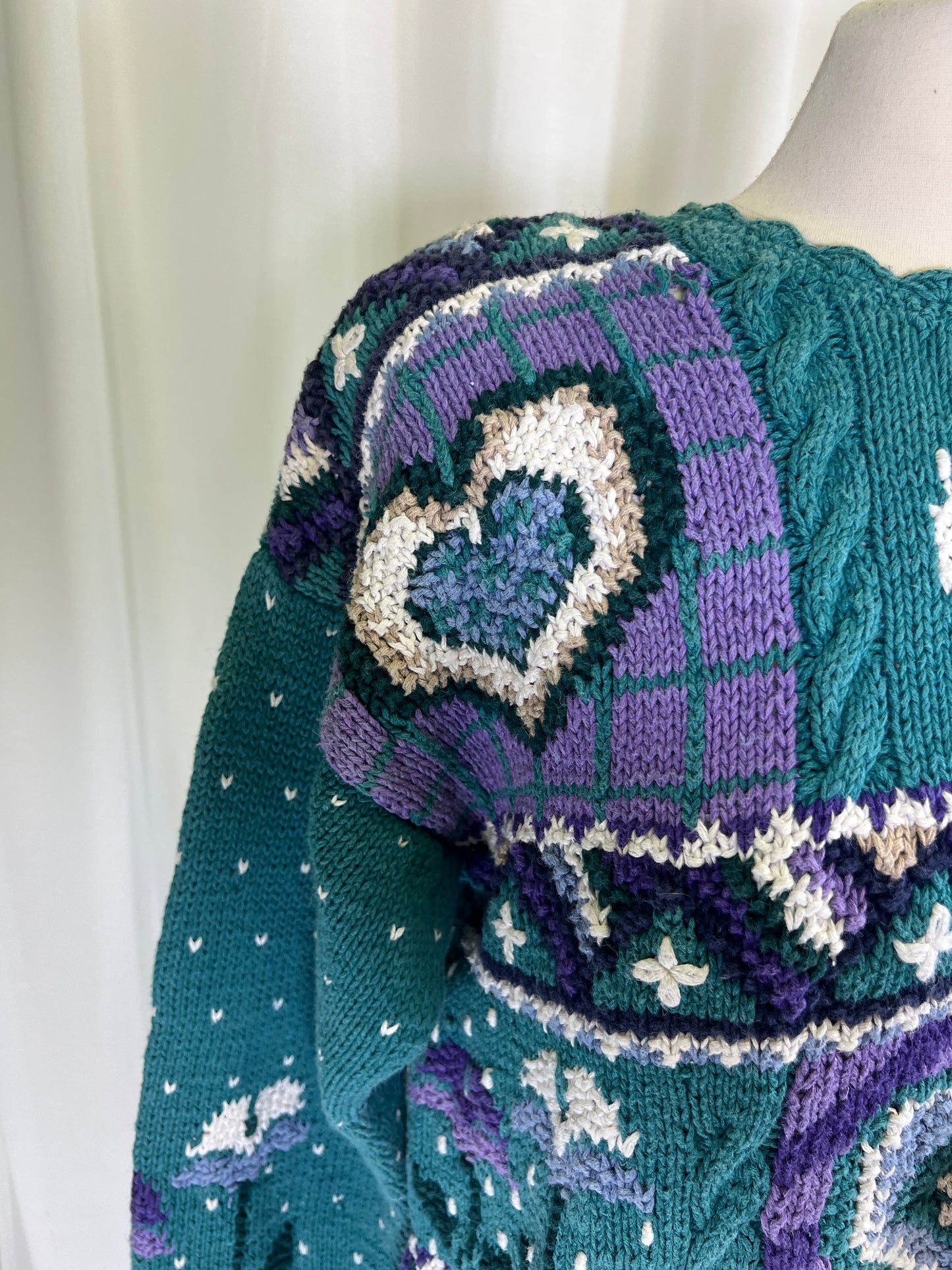 90s Northern Isles Purple and Green Heart Sweater