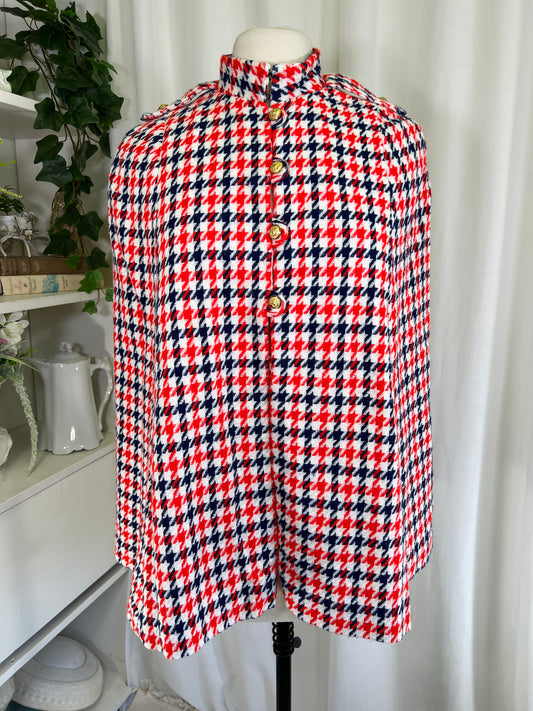 60s Red White and Blue Houndstooth Mod Cape