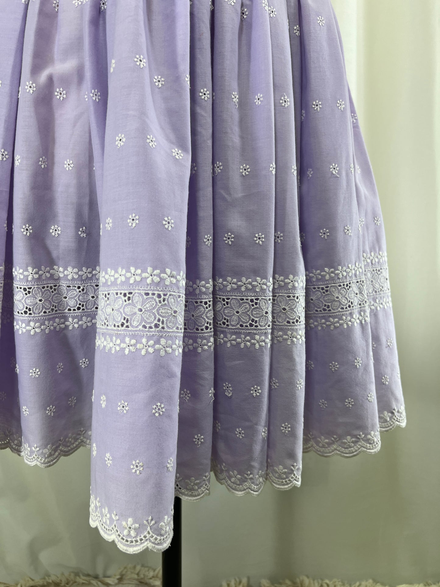 60s Lavender and White Florals Embroidered Circle Skirt