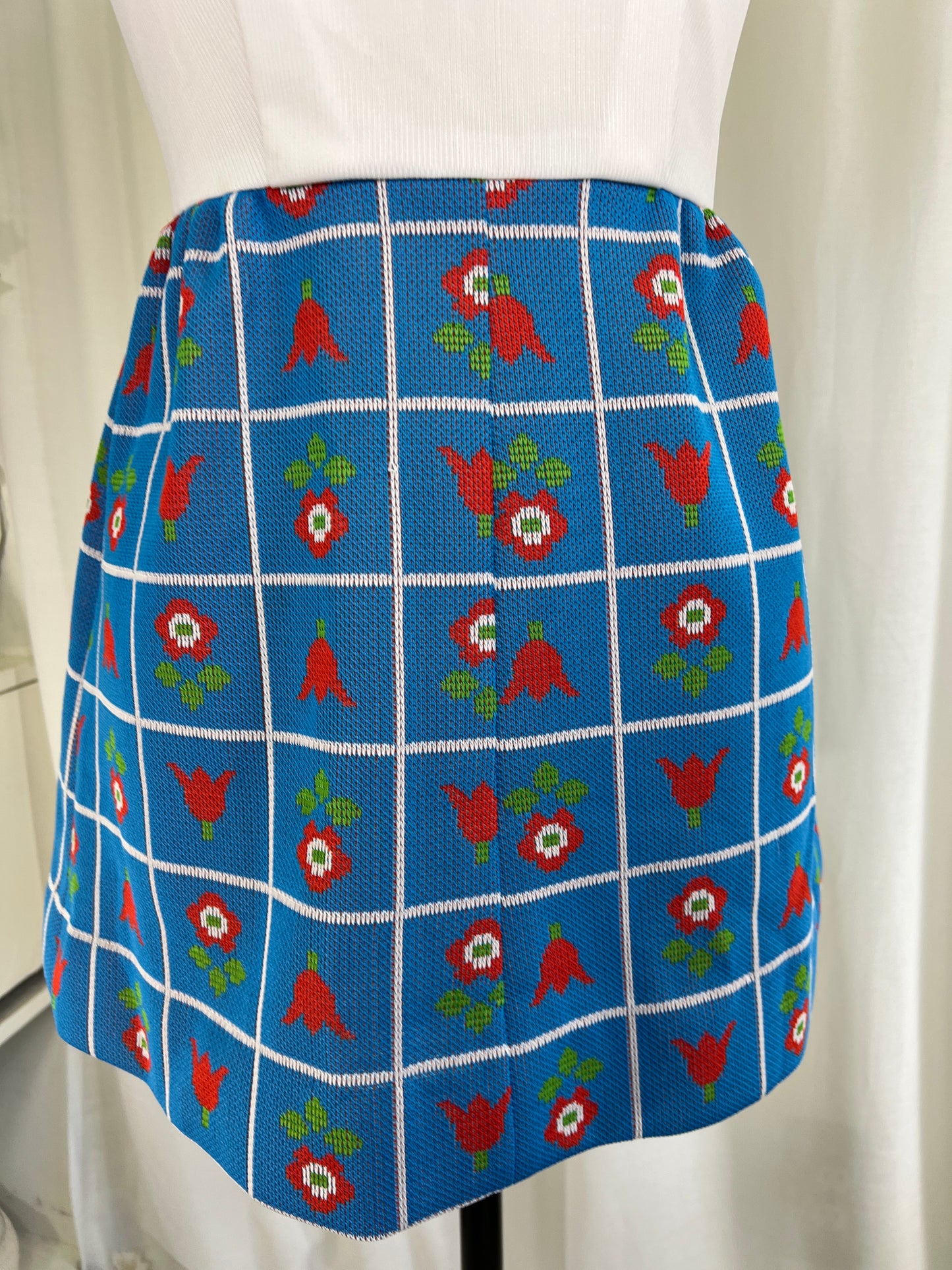 60s Red White and Blue Floral Mini Dress