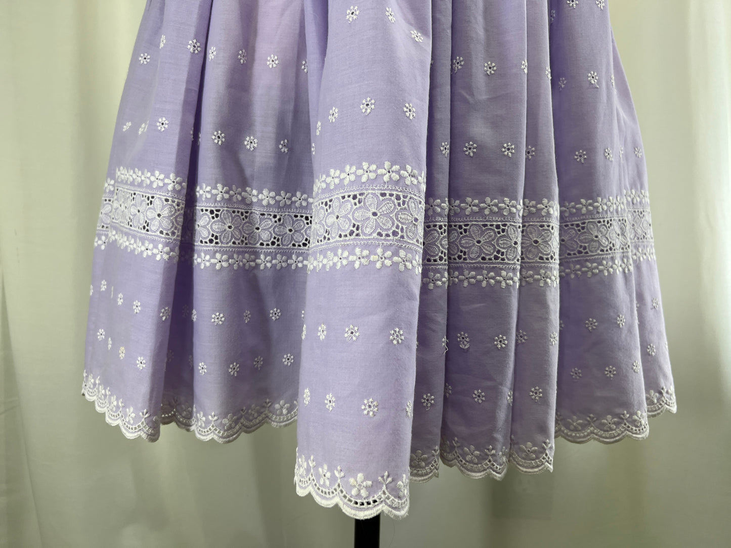 60s Lavender and White Florals Embroidered Circle Skirt