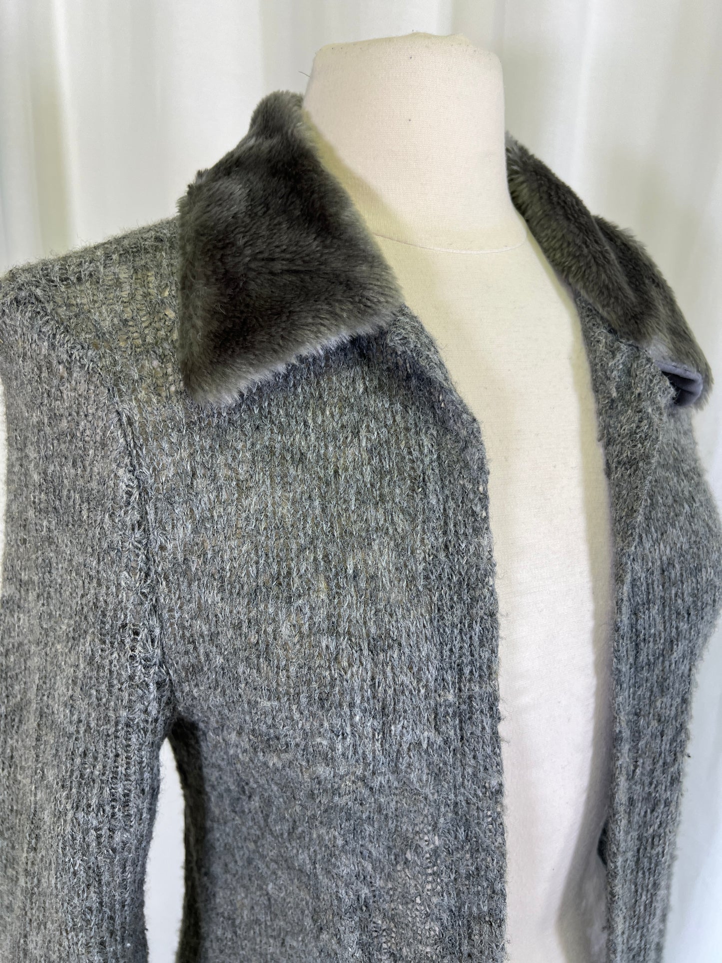 90s Eyeshadow Fur Trimmed Knit Maxi Length Duster Jacket