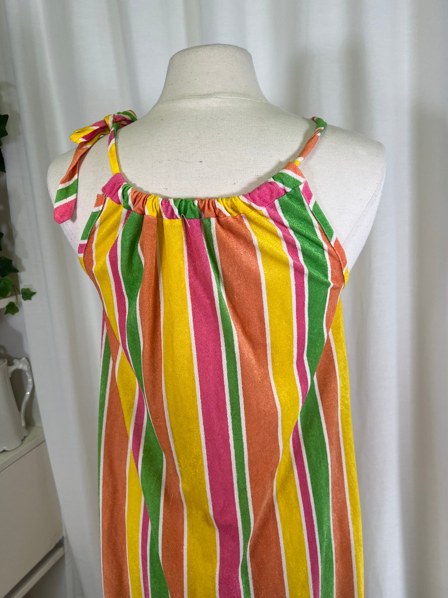 70s Terry Cloth Style Rainbow Candy Striped Maxi Dress