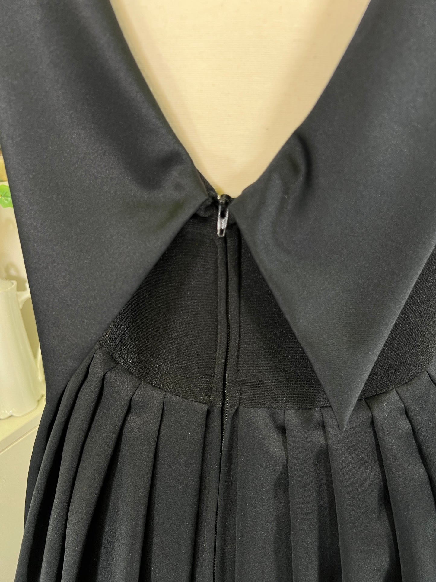 80s Splendiferous Black High Neck Low Back Pleated Maxi Gown