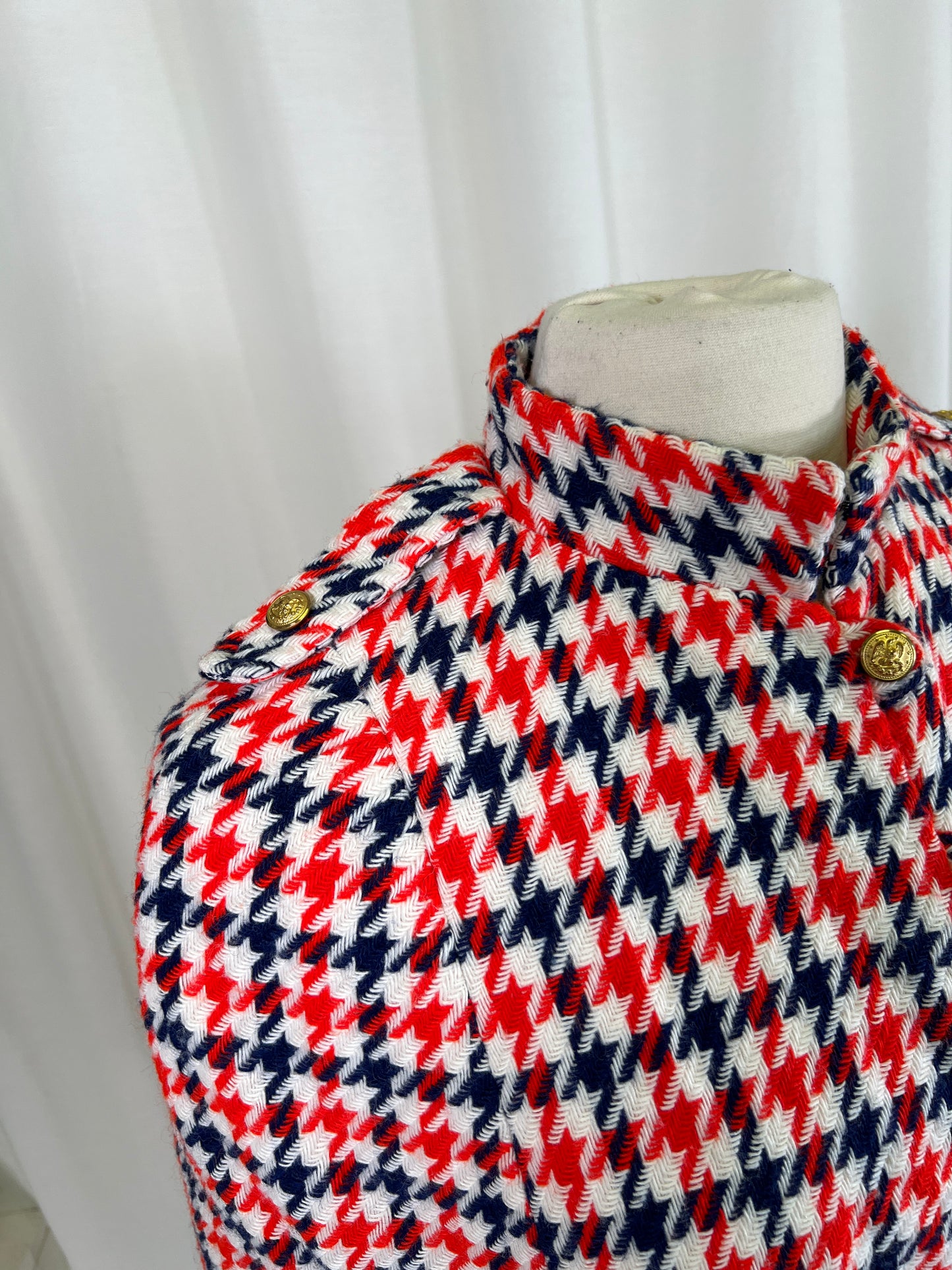 60s Red White and Blue Houndstooth Mod Cape