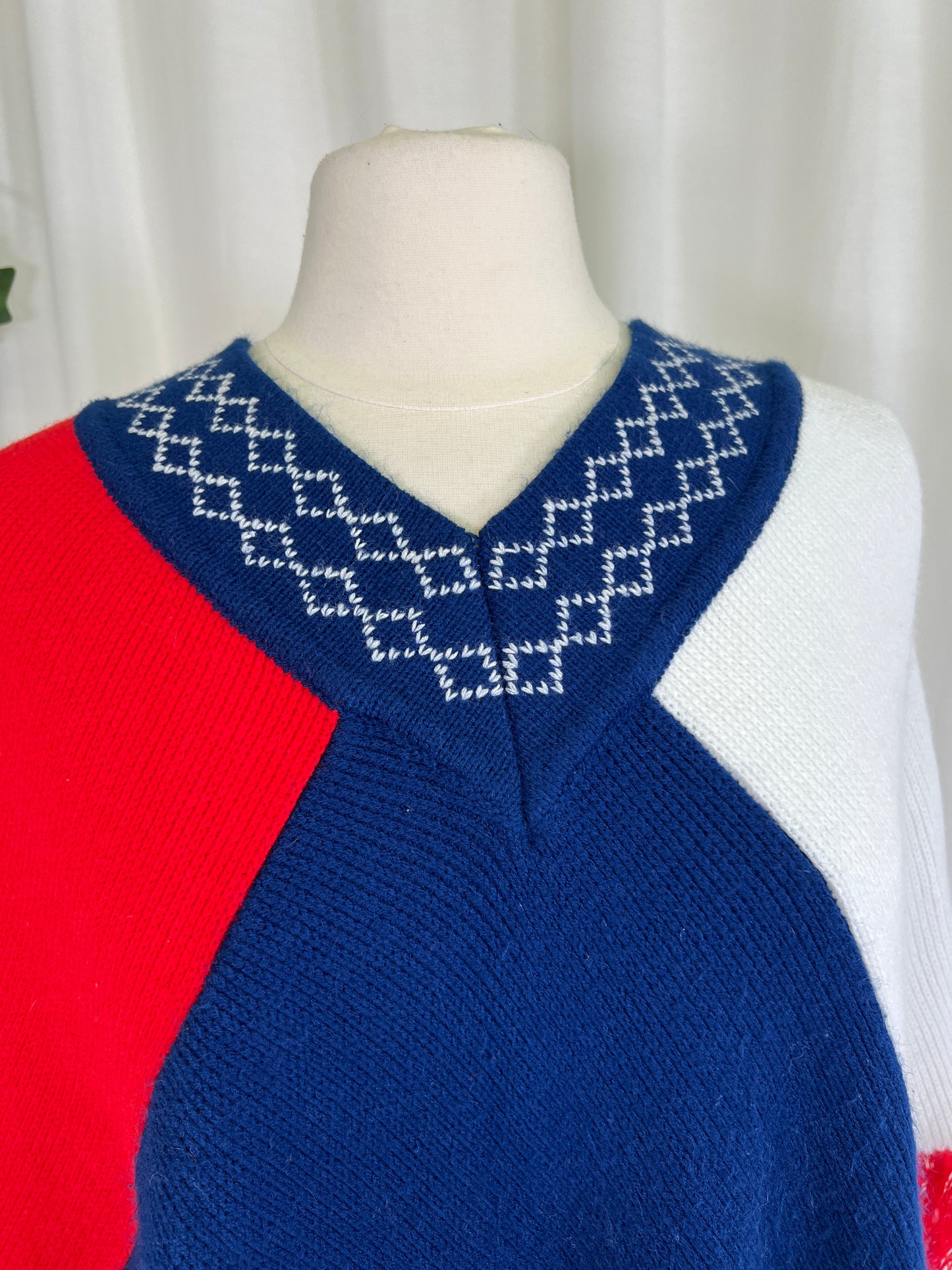 70s Fine Import Red White and Blue Fringed Poncho