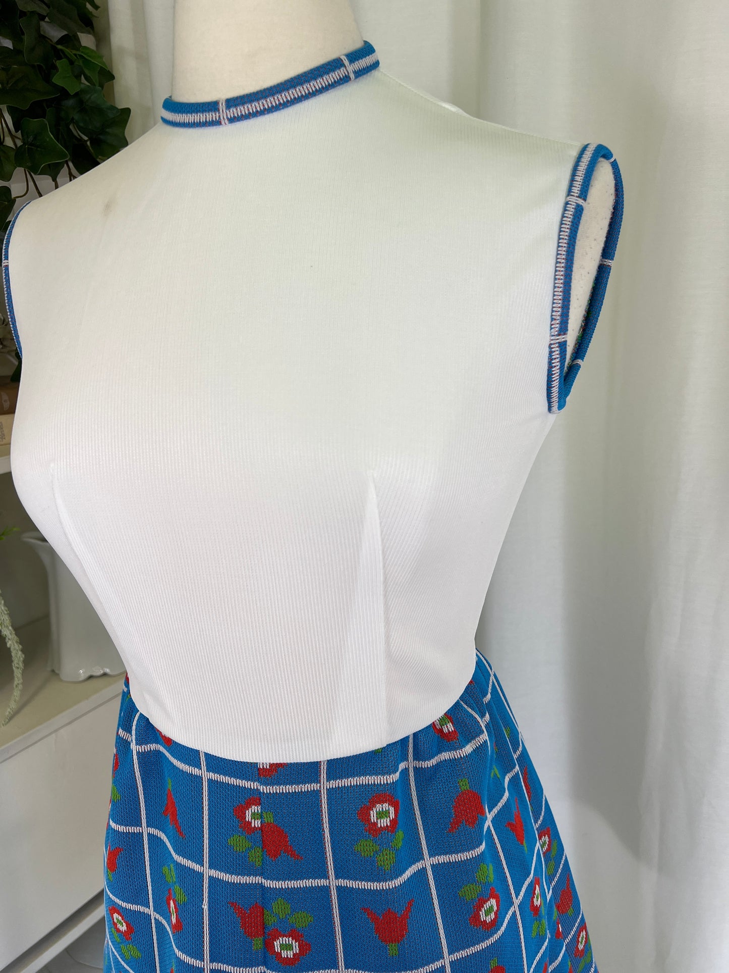 60s Red White and Blue Floral Mini Dress