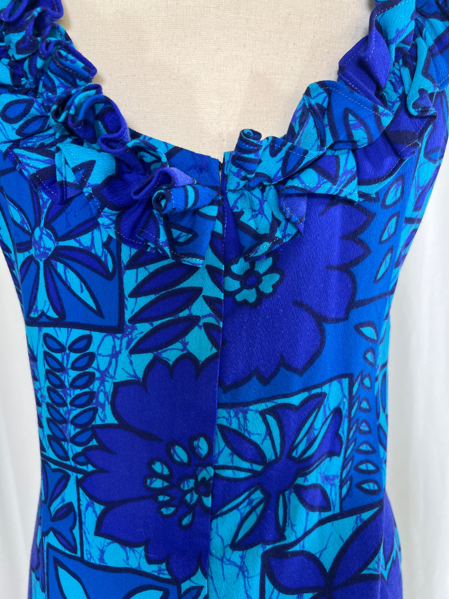 60s Blue Hawaiian Print Dress