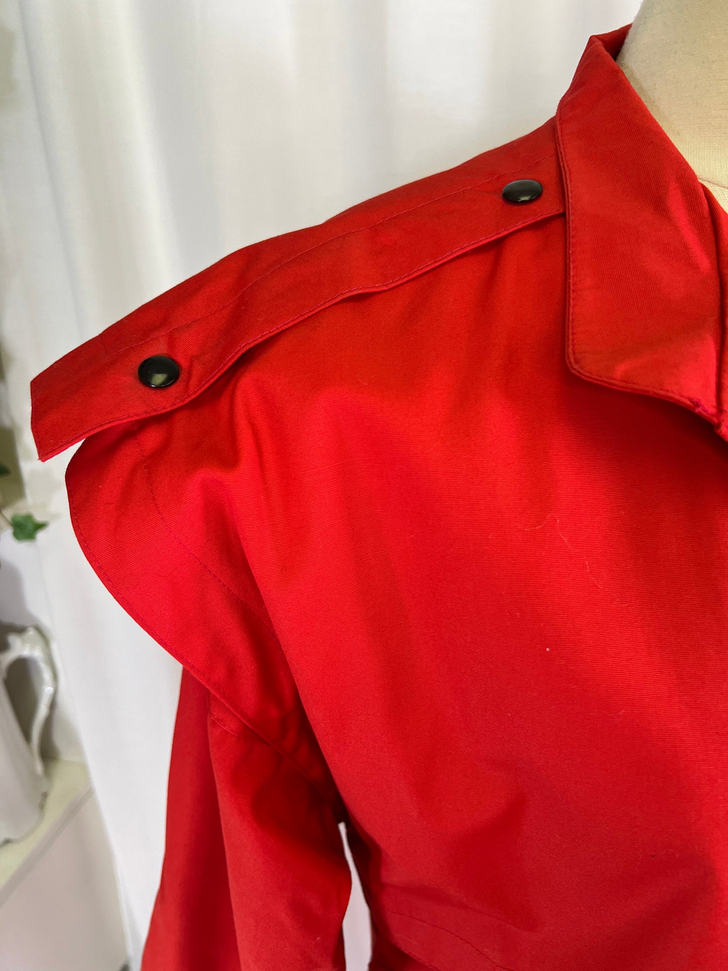 80s Cyclone Red Futuristic Button Up Trench Coat