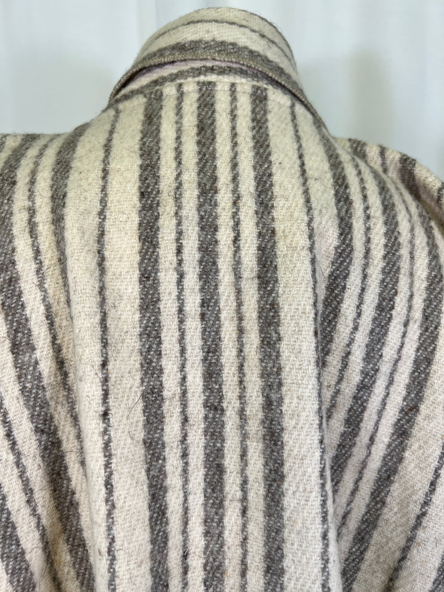 70s Cream and Grey Striped Round Wool Cape Poncho