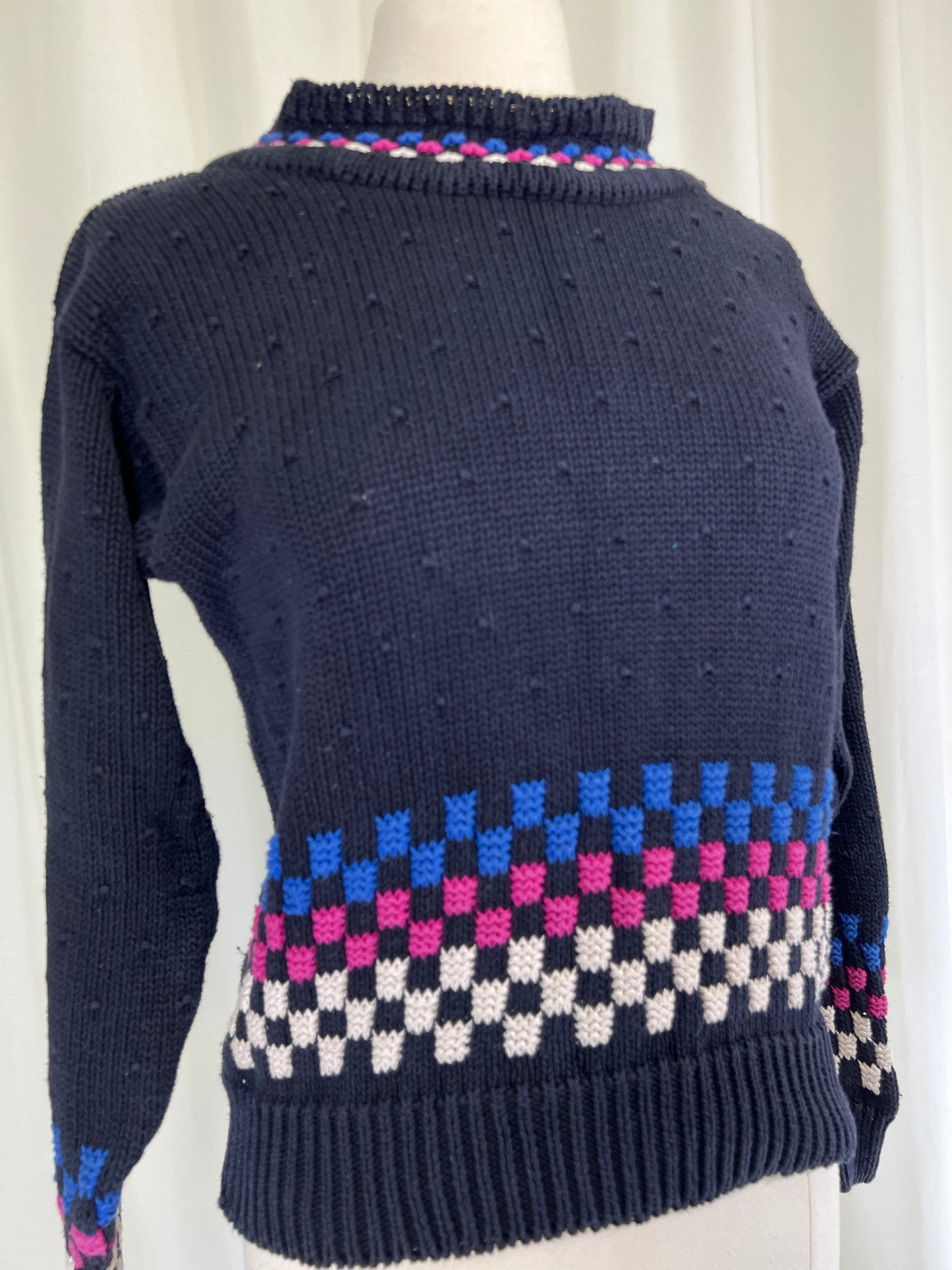 90s Liz Sport Blue and Purple Checkered Sweater