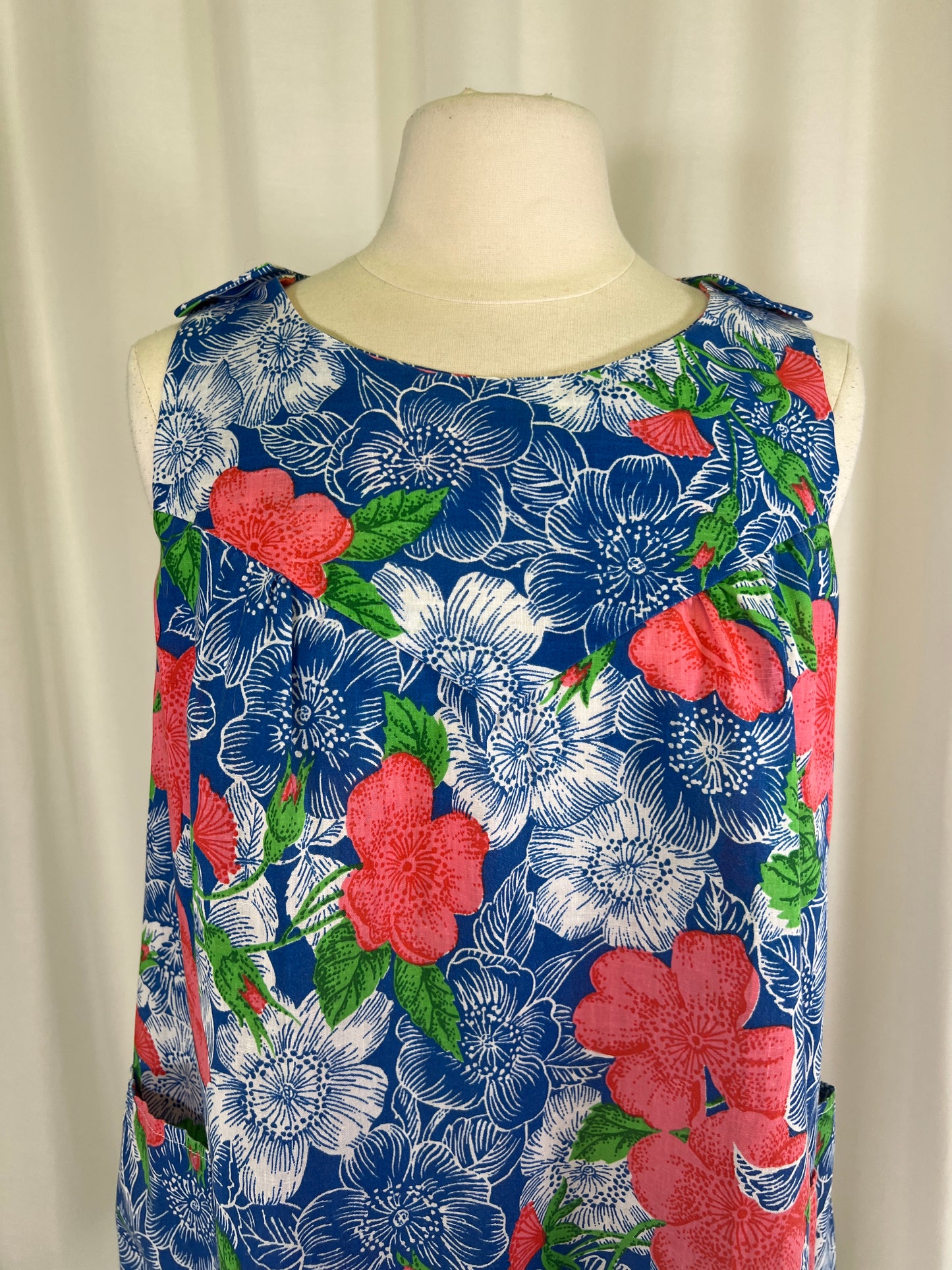 70s Blue and Pink Floral Mini House Dress