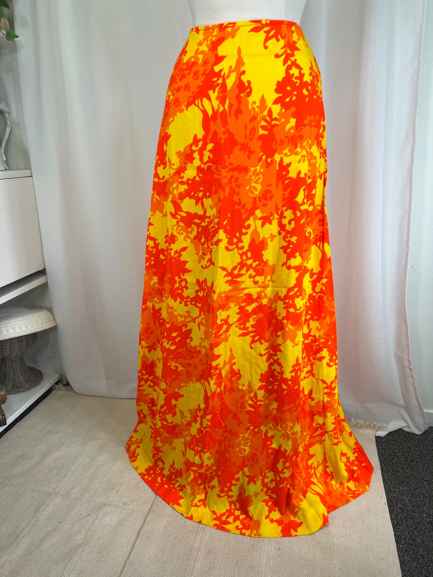 1970's Orange & Yellow Hawaiian Maxi Skirt