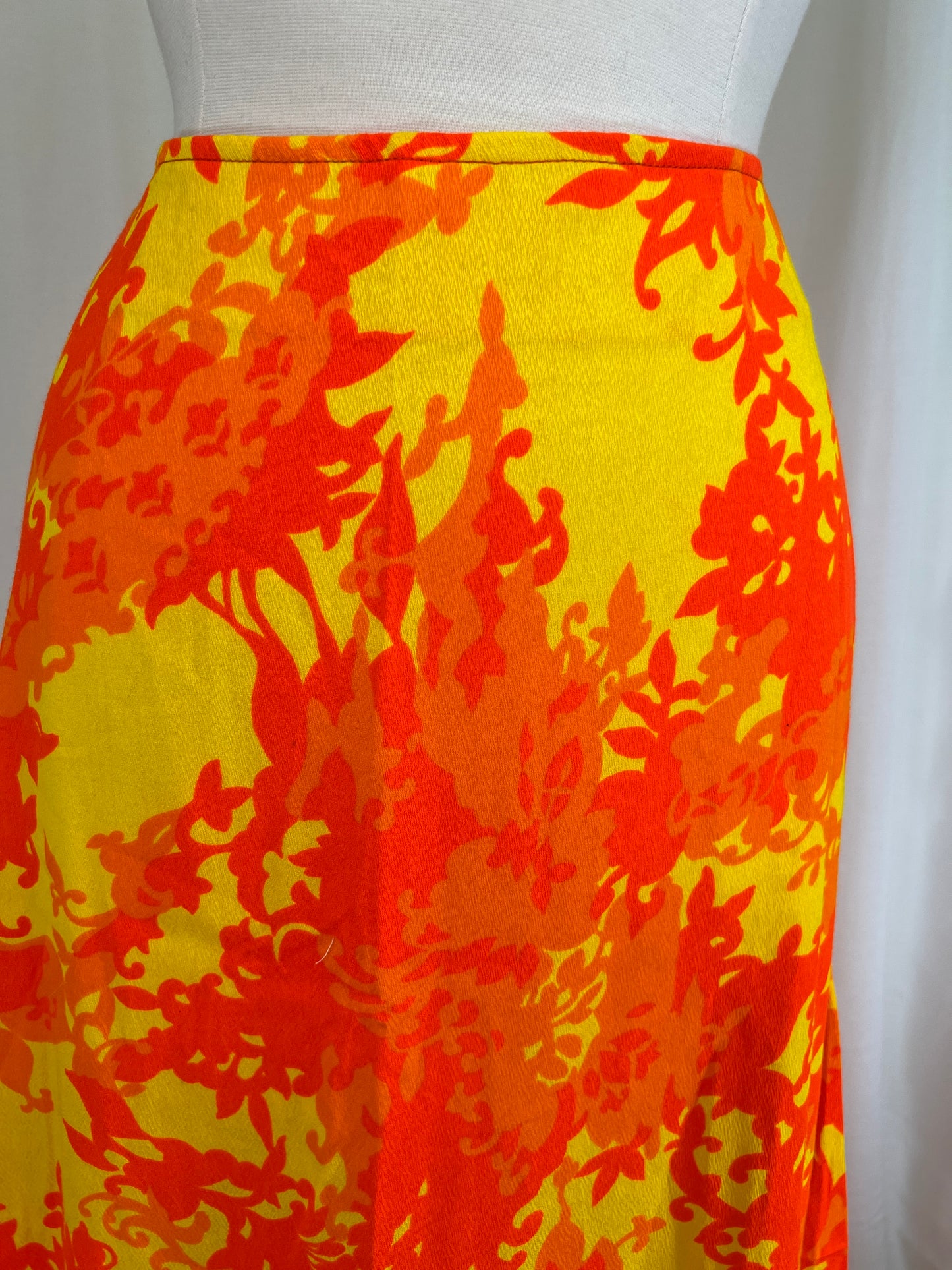 1970's Orange & Yellow Hawaiian Maxi Skirt