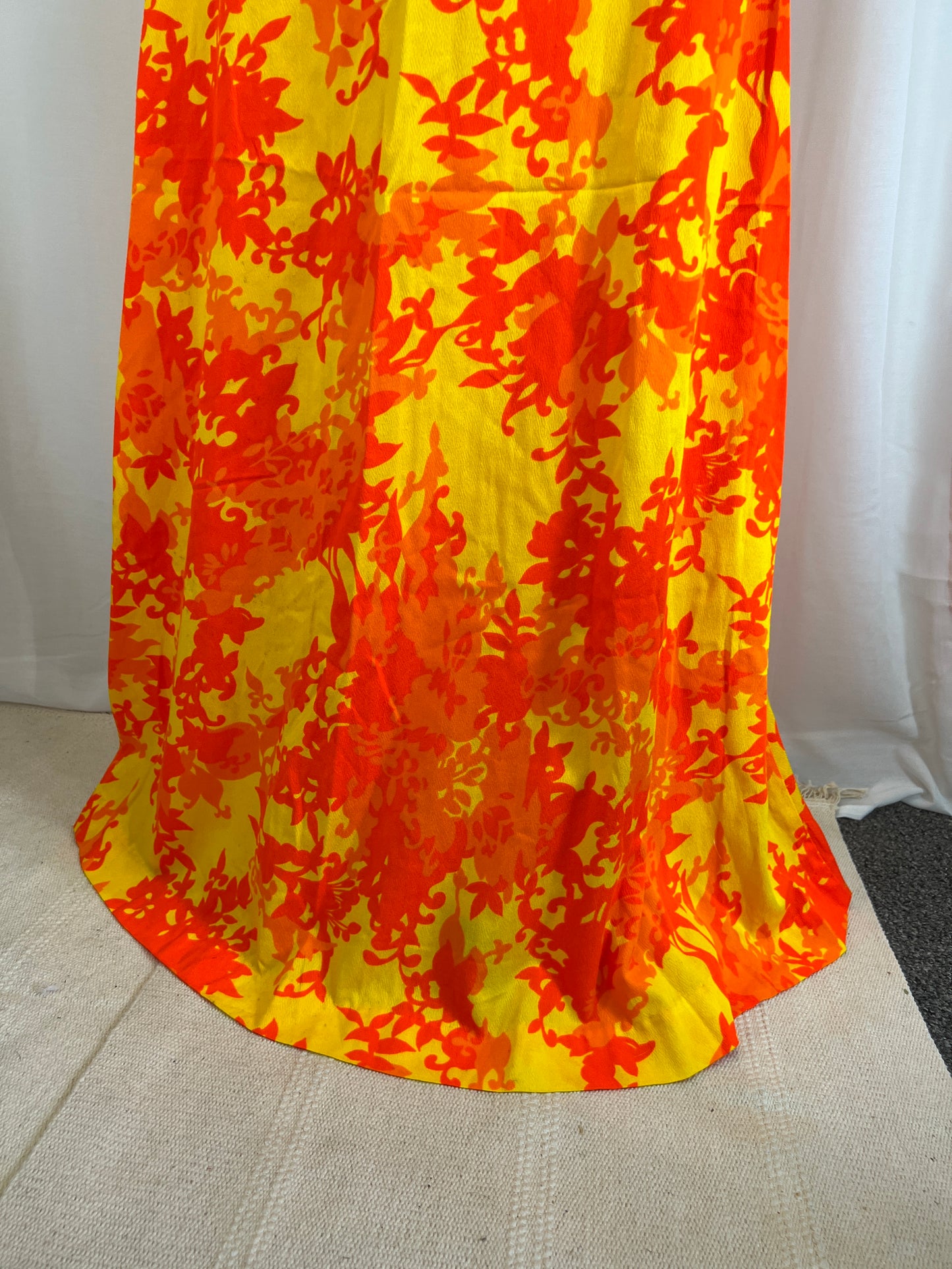 1970's Orange & Yellow Hawaiian Maxi Skirt