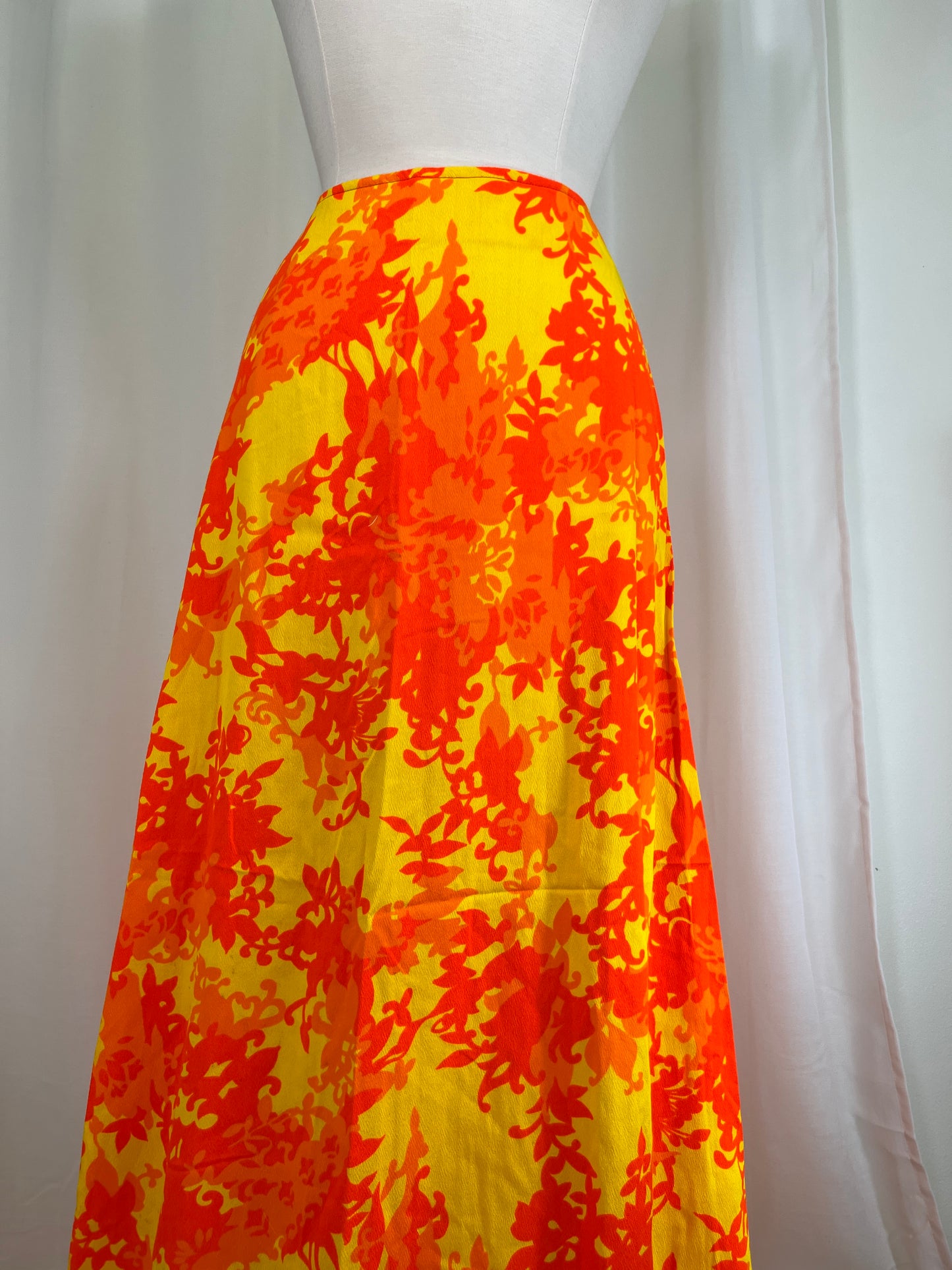 1970's Orange & Yellow Hawaiian Maxi Skirt