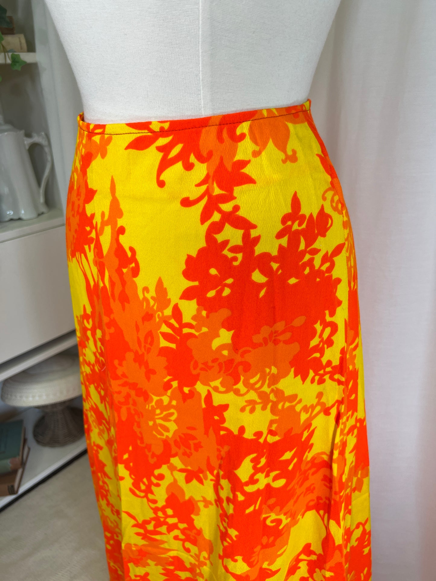 1970's Orange & Yellow Hawaiian Maxi Skirt