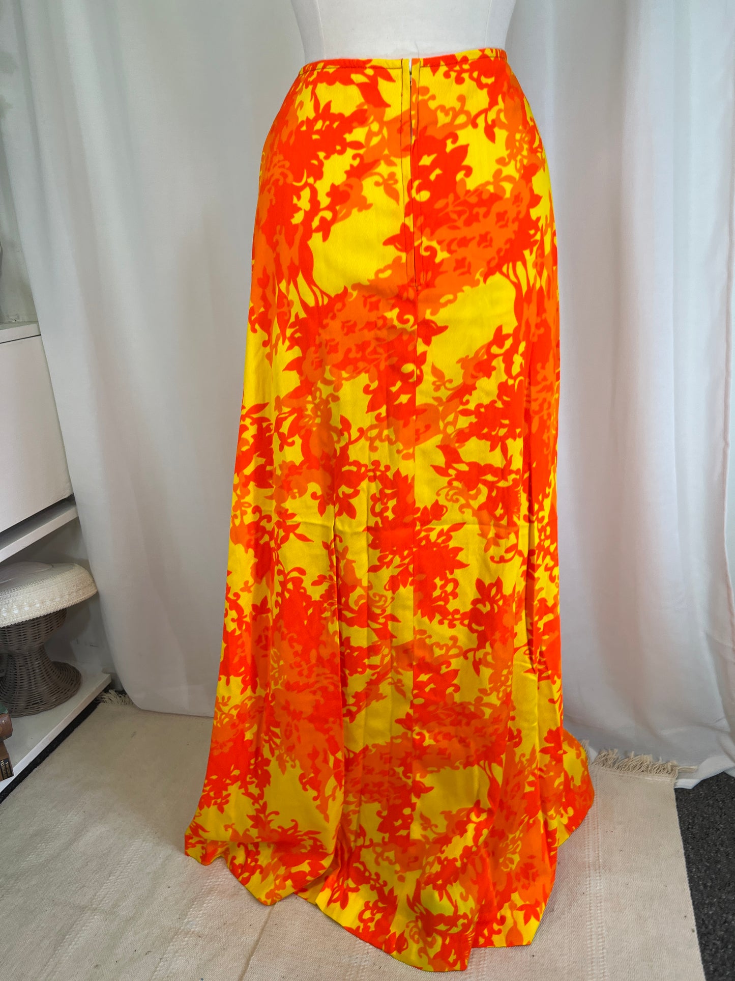 1970's Orange & Yellow Hawaiian Maxi Skirt