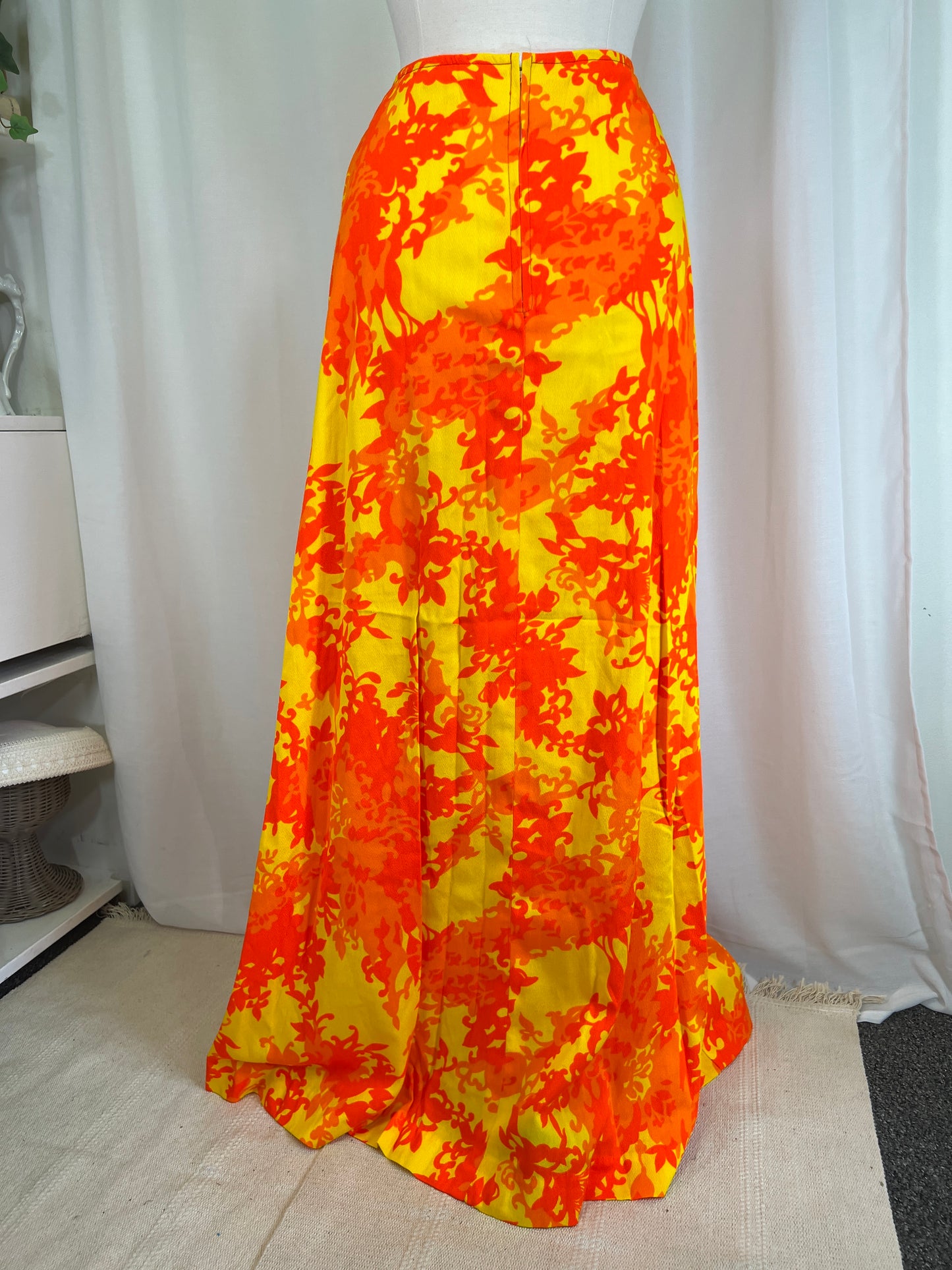 1970's Orange & Yellow Hawaiian Maxi Skirt