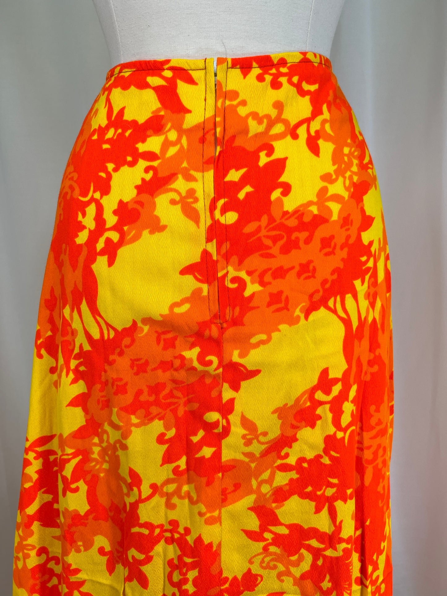 1970's Orange & Yellow Hawaiian Maxi Skirt