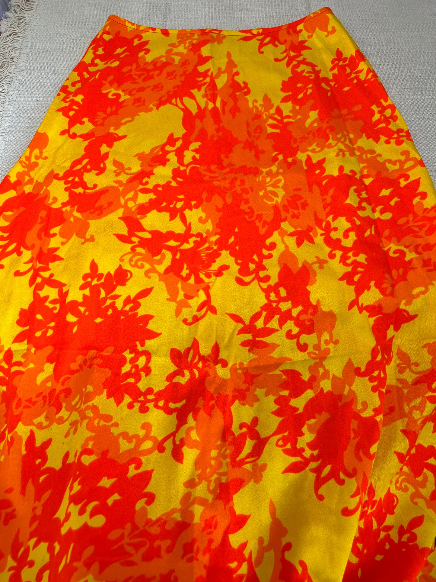 1970's Orange & Yellow Hawaiian Maxi Skirt