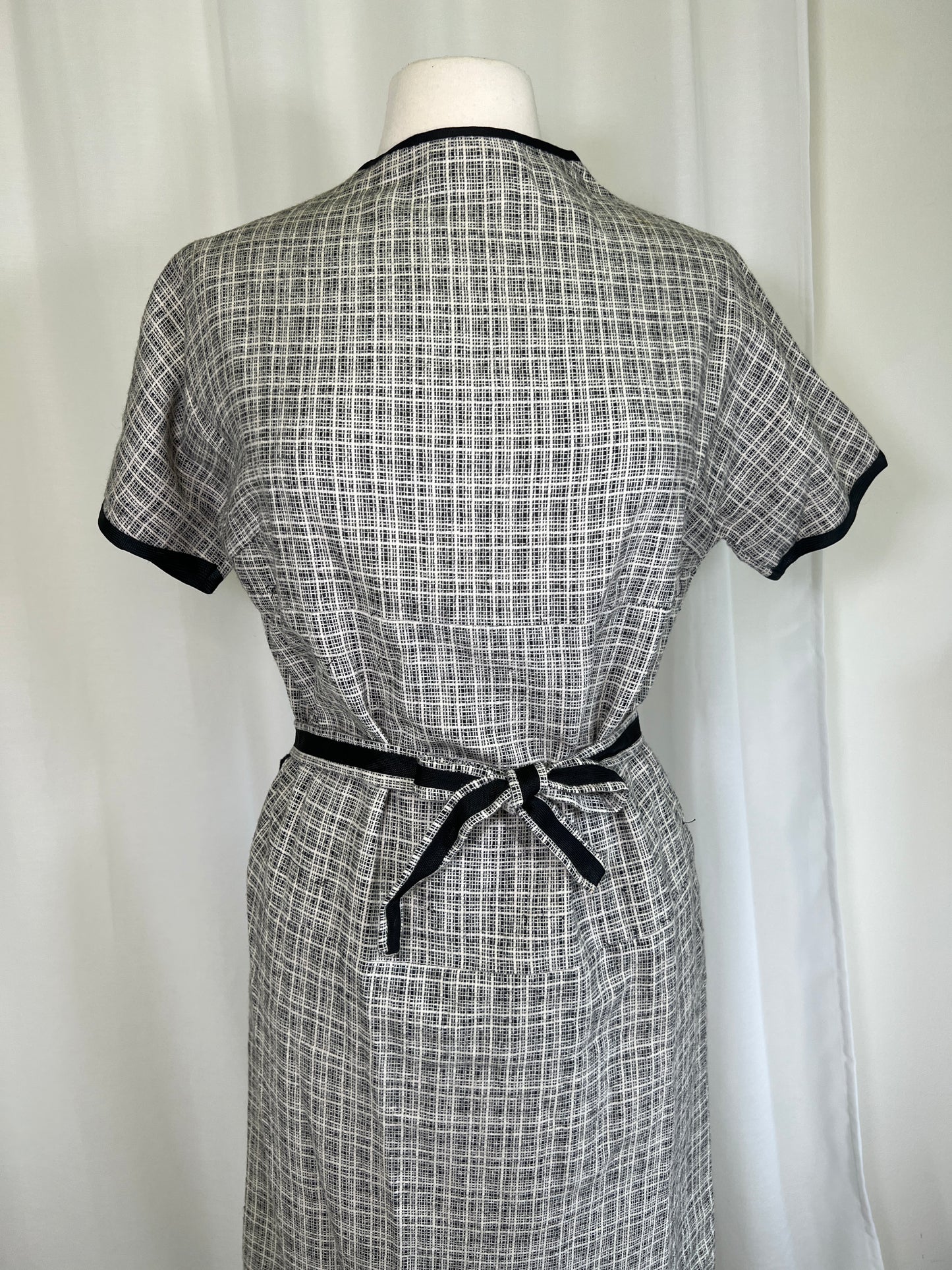 1960's Handmade Black and White Plaid Sheath Dress