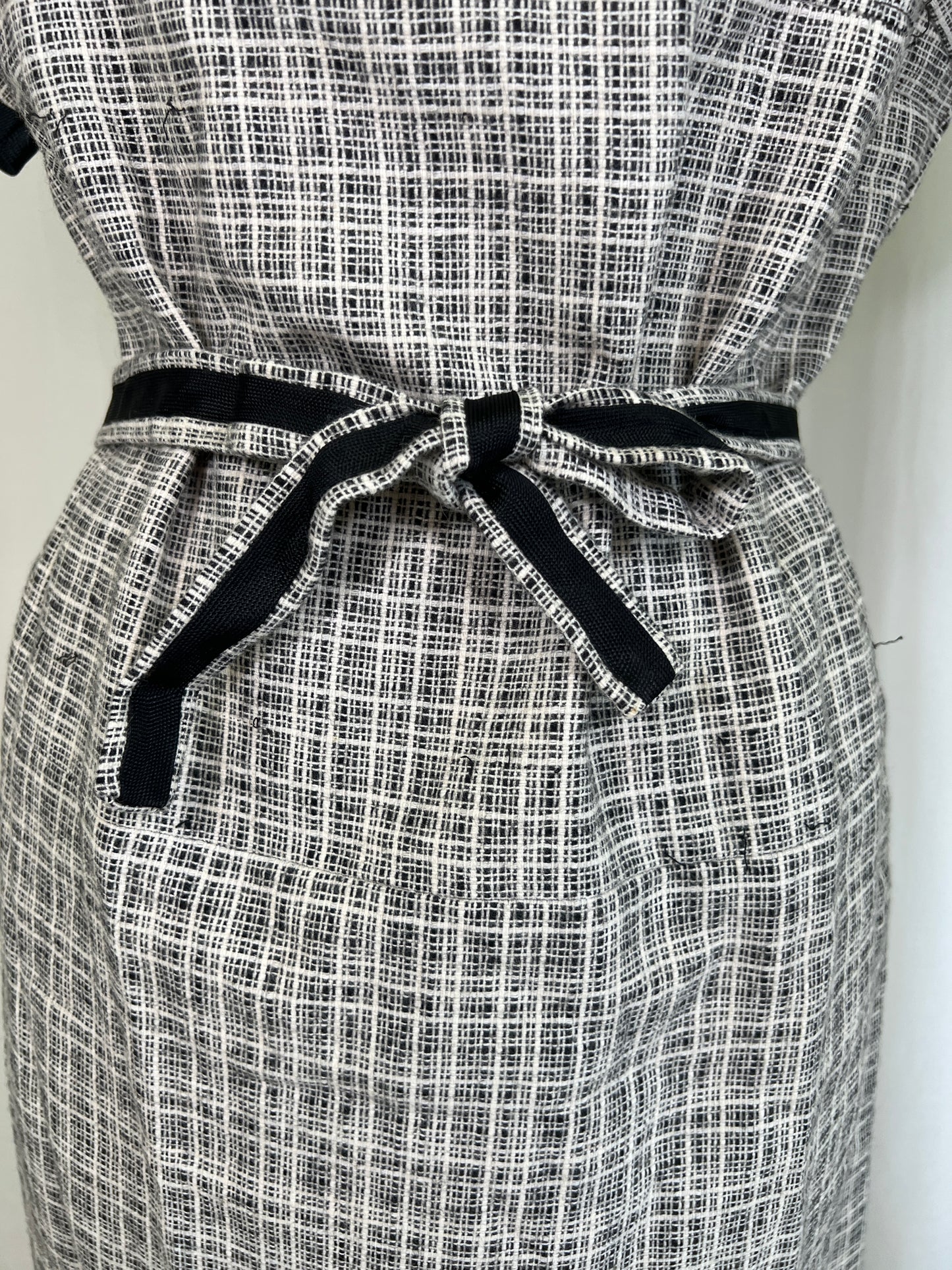 1960's Handmade Black and White Plaid Sheath Dress