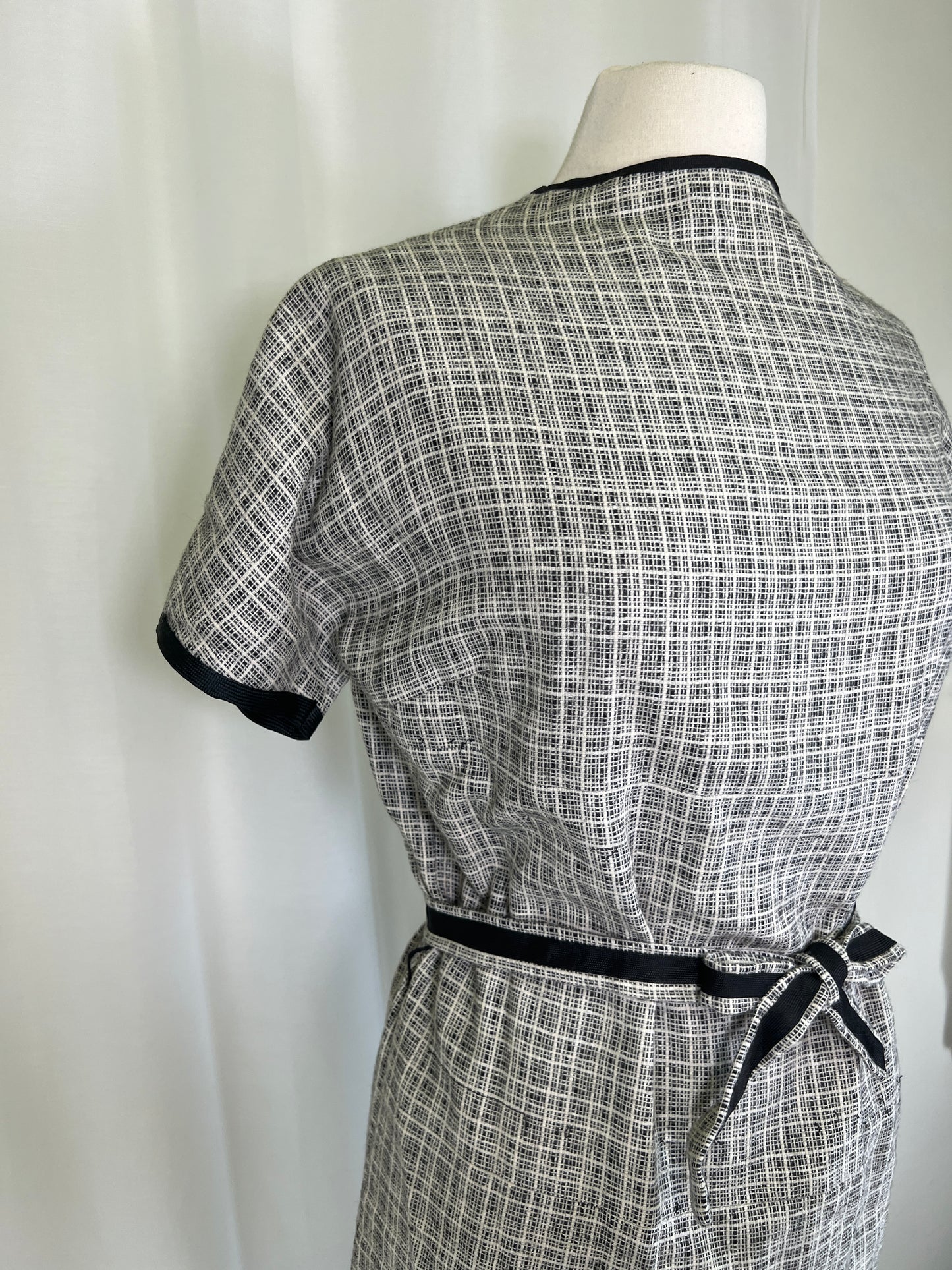 1960's Handmade Black and White Plaid Sheath Dress