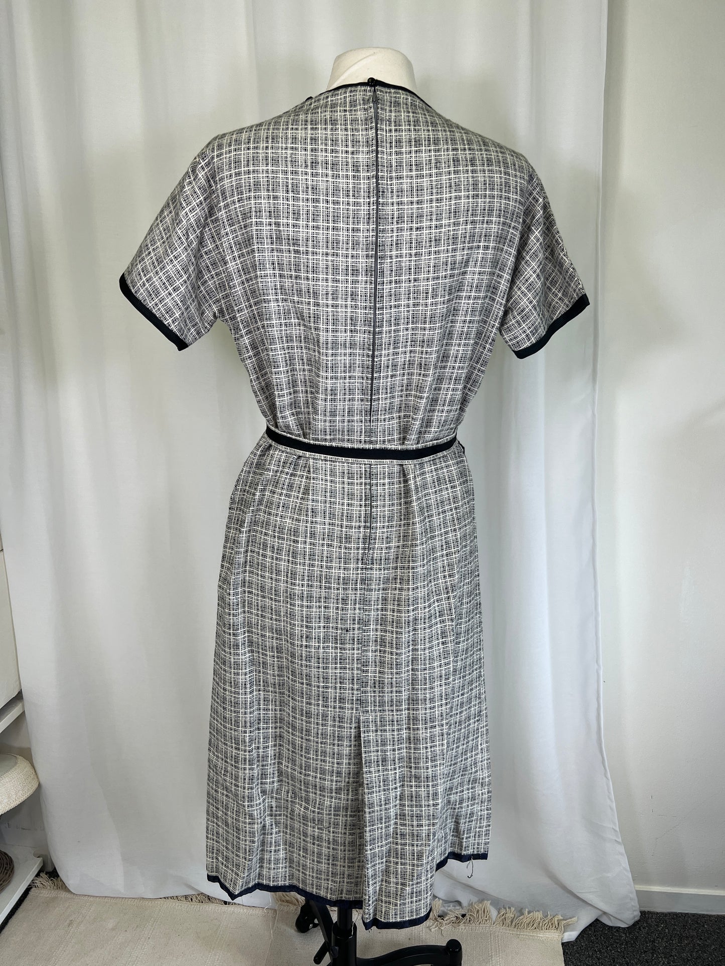 1960's Handmade Black and White Plaid Sheath Dress