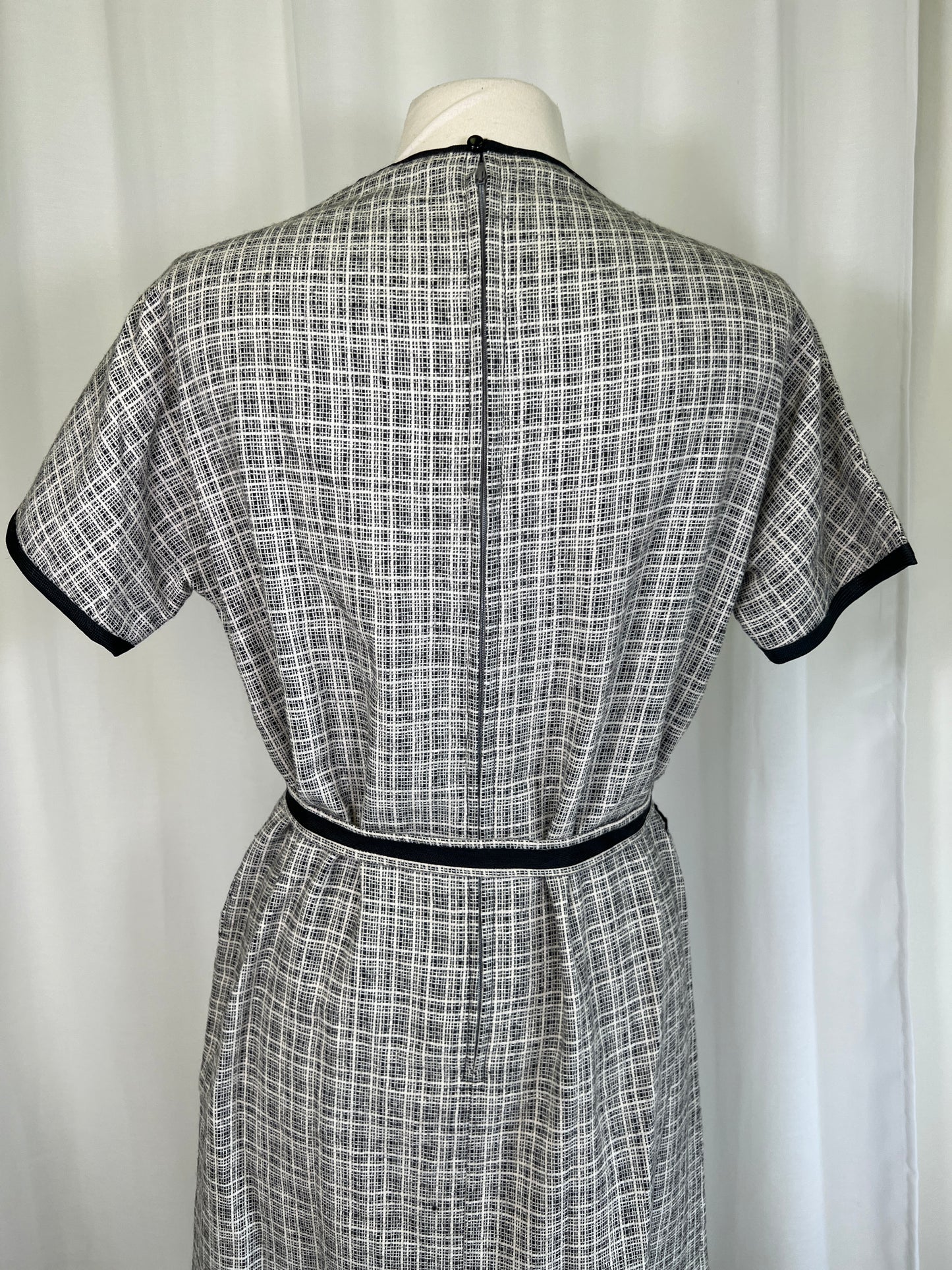 1960's Handmade Black and White Plaid Sheath Dress