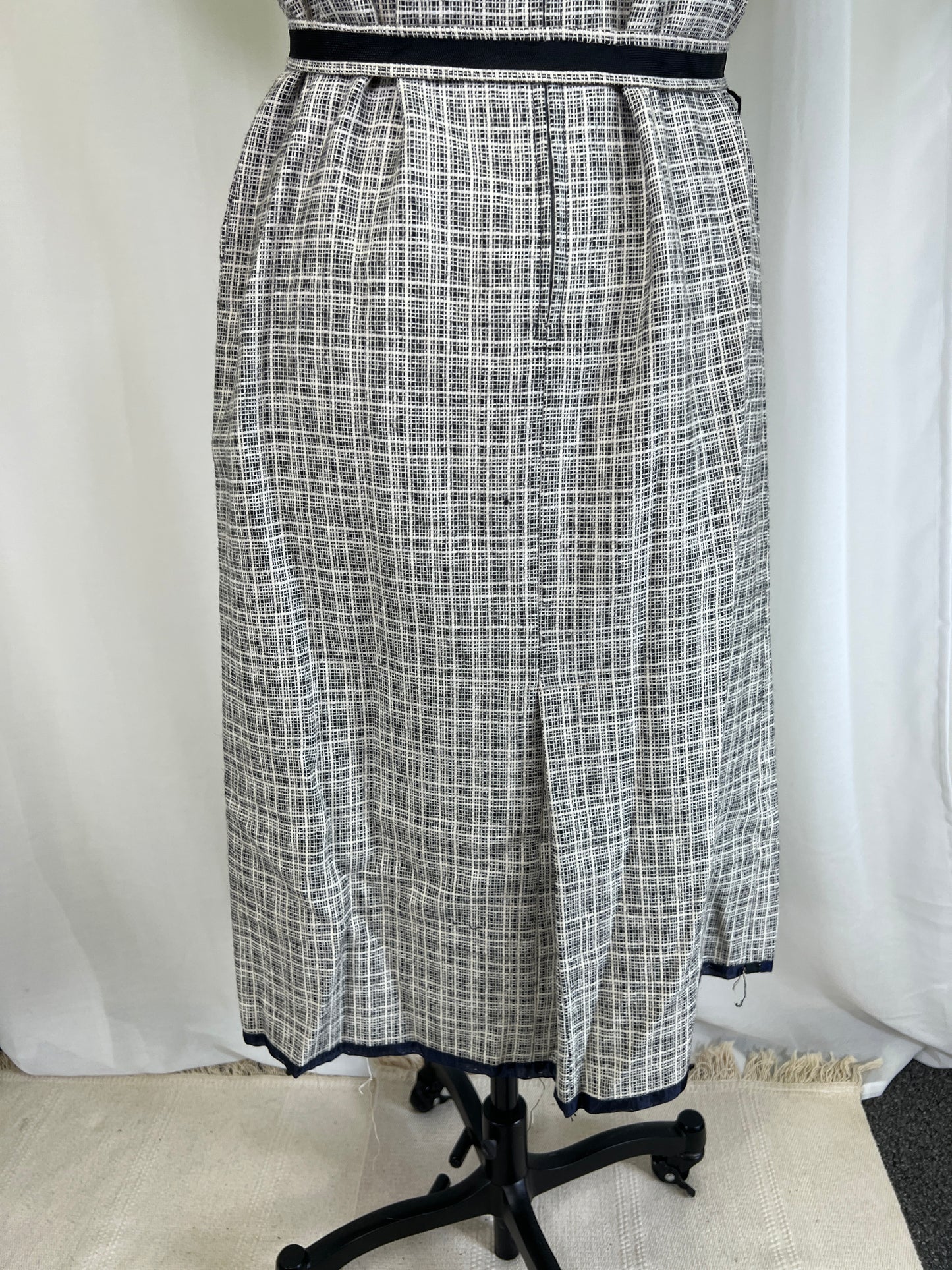 1960's Handmade Black and White Plaid Sheath Dress