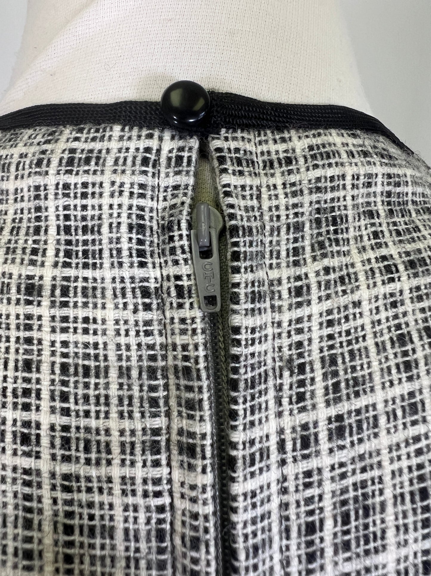 1960's Handmade Black and White Plaid Sheath Dress