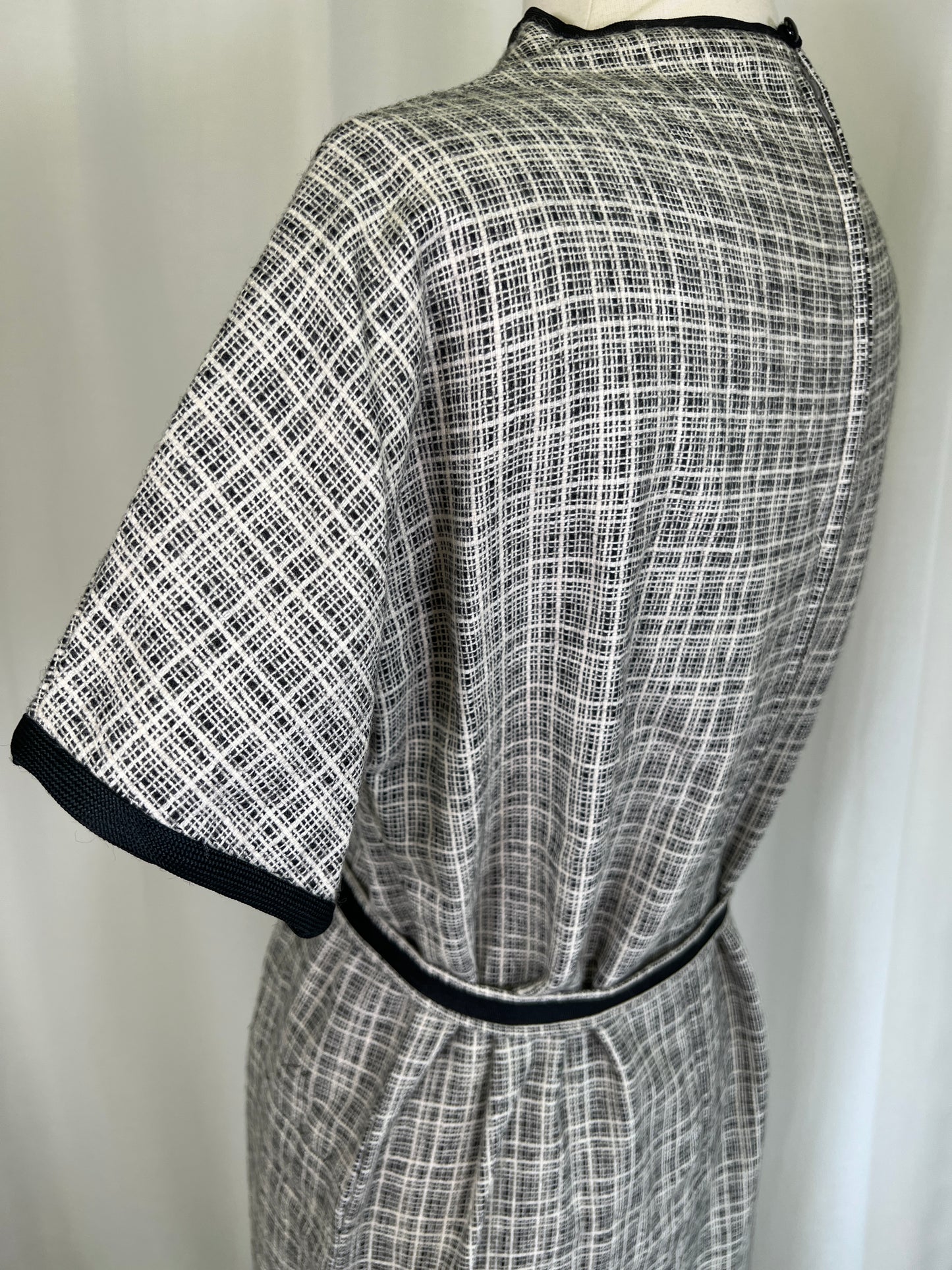 1960's Handmade Black and White Plaid Sheath Dress