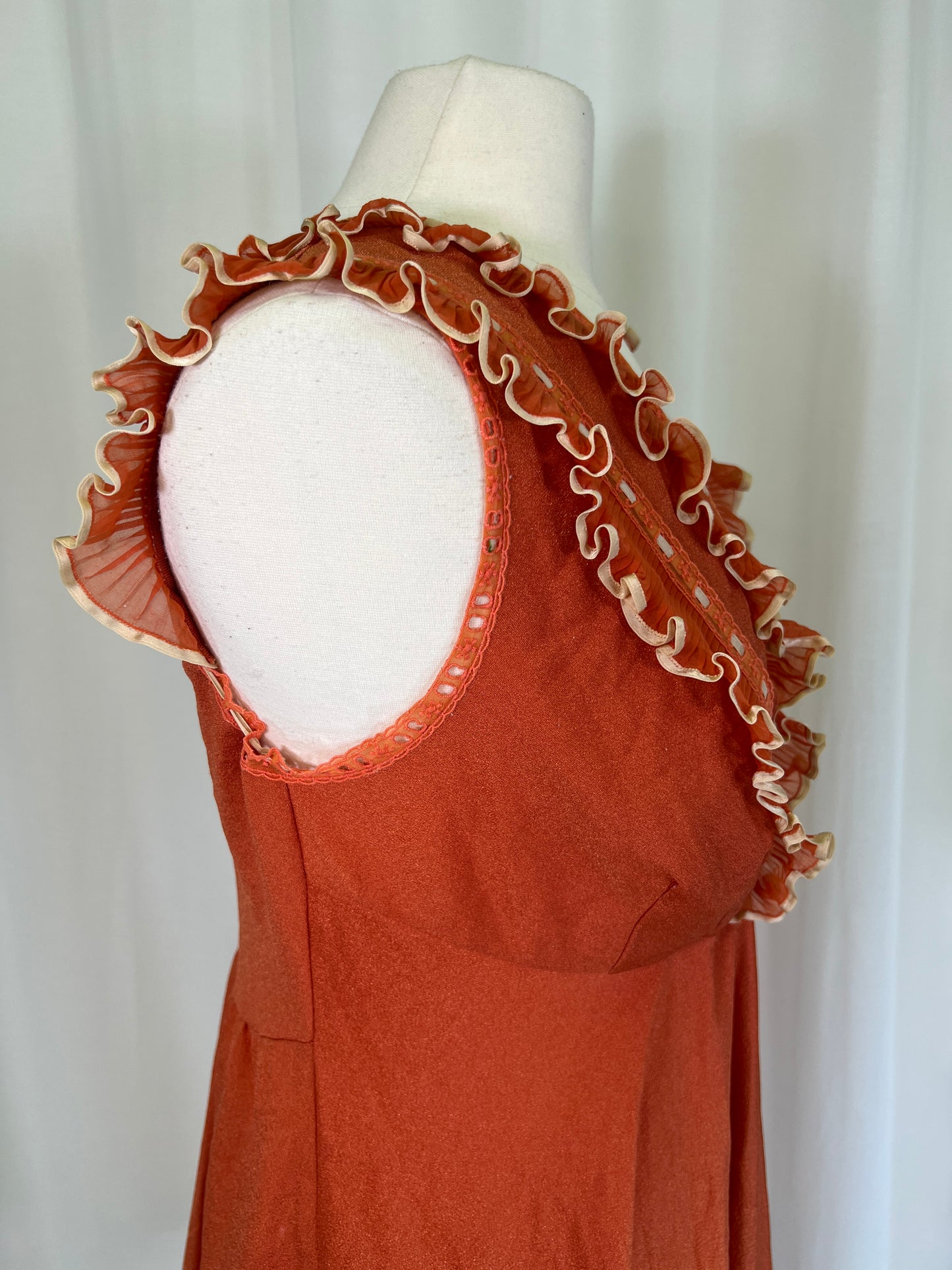 1970's Orange & Cream Ruffles and Lace Slip Dress