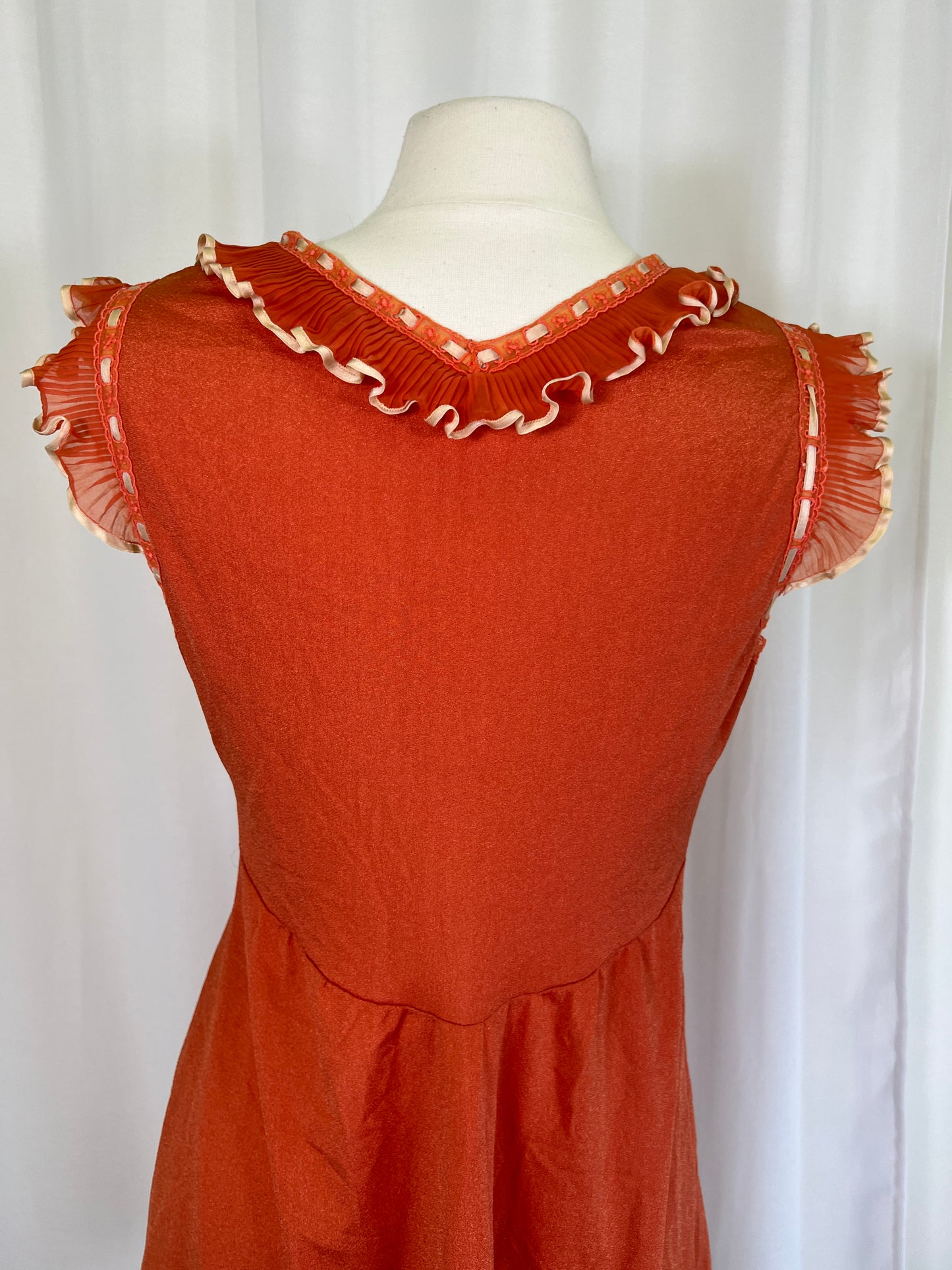 1970's Orange & Cream Ruffles and Lace Slip Dress