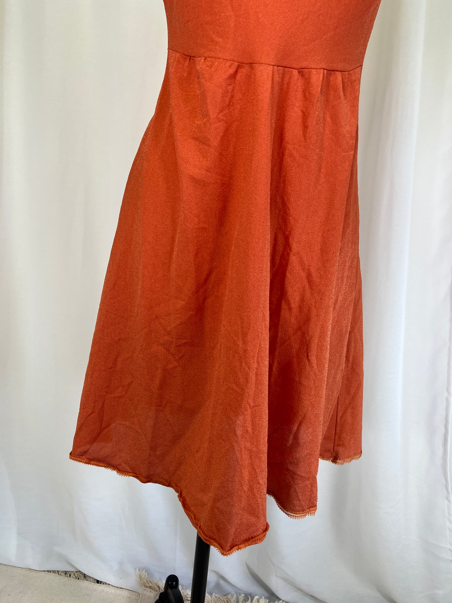 1970's Orange & Cream Ruffles and Lace Slip Dress