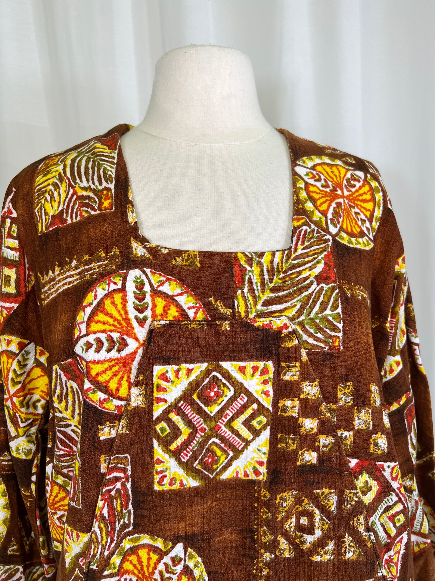 1960's Terrible Herm Original Brown & Orange Hawaiian Blouse