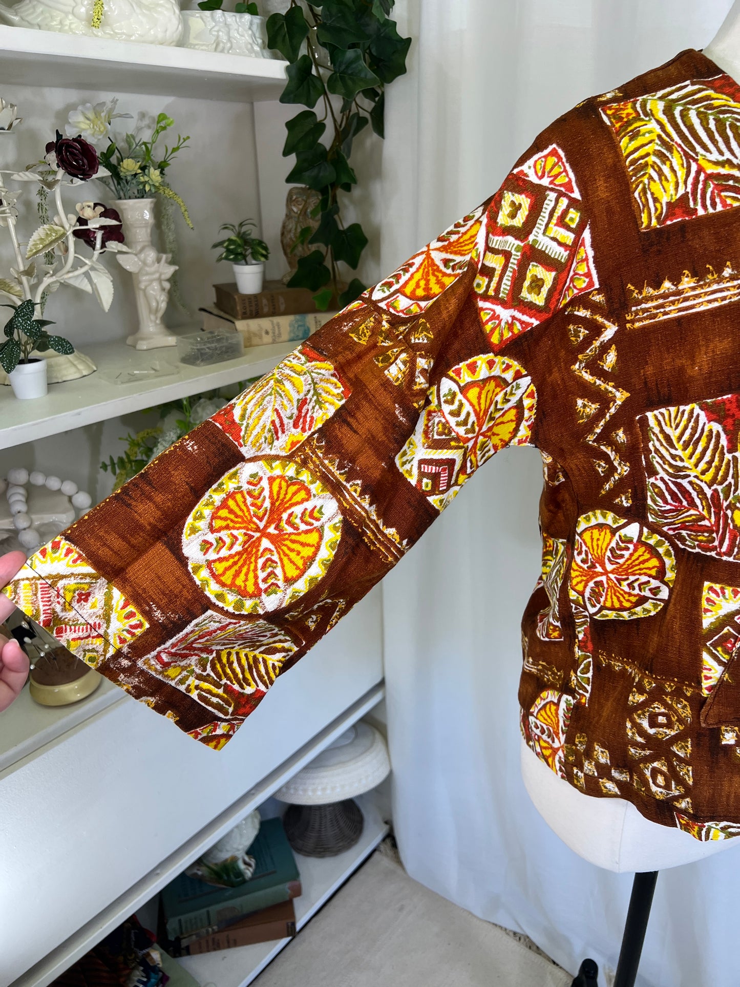 1960's Terrible Herm Original Brown & Orange Hawaiian Blouse