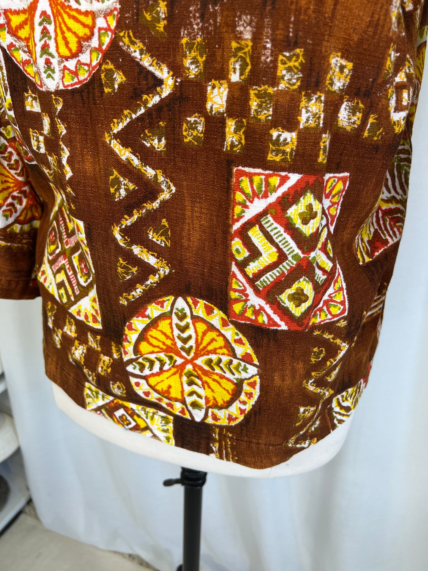 1960's Terrible Herm Original Brown & Orange Hawaiian Blouse